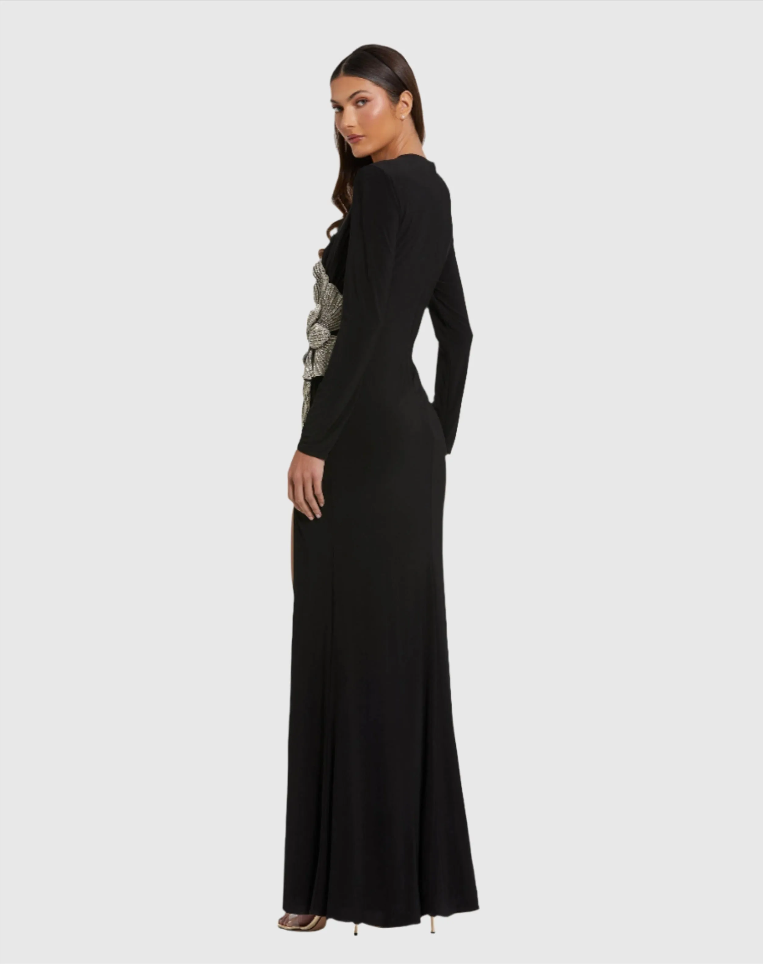 Black Jersey Gown With Embellished Flower sold by Mac Duggal product image thumbnail 3