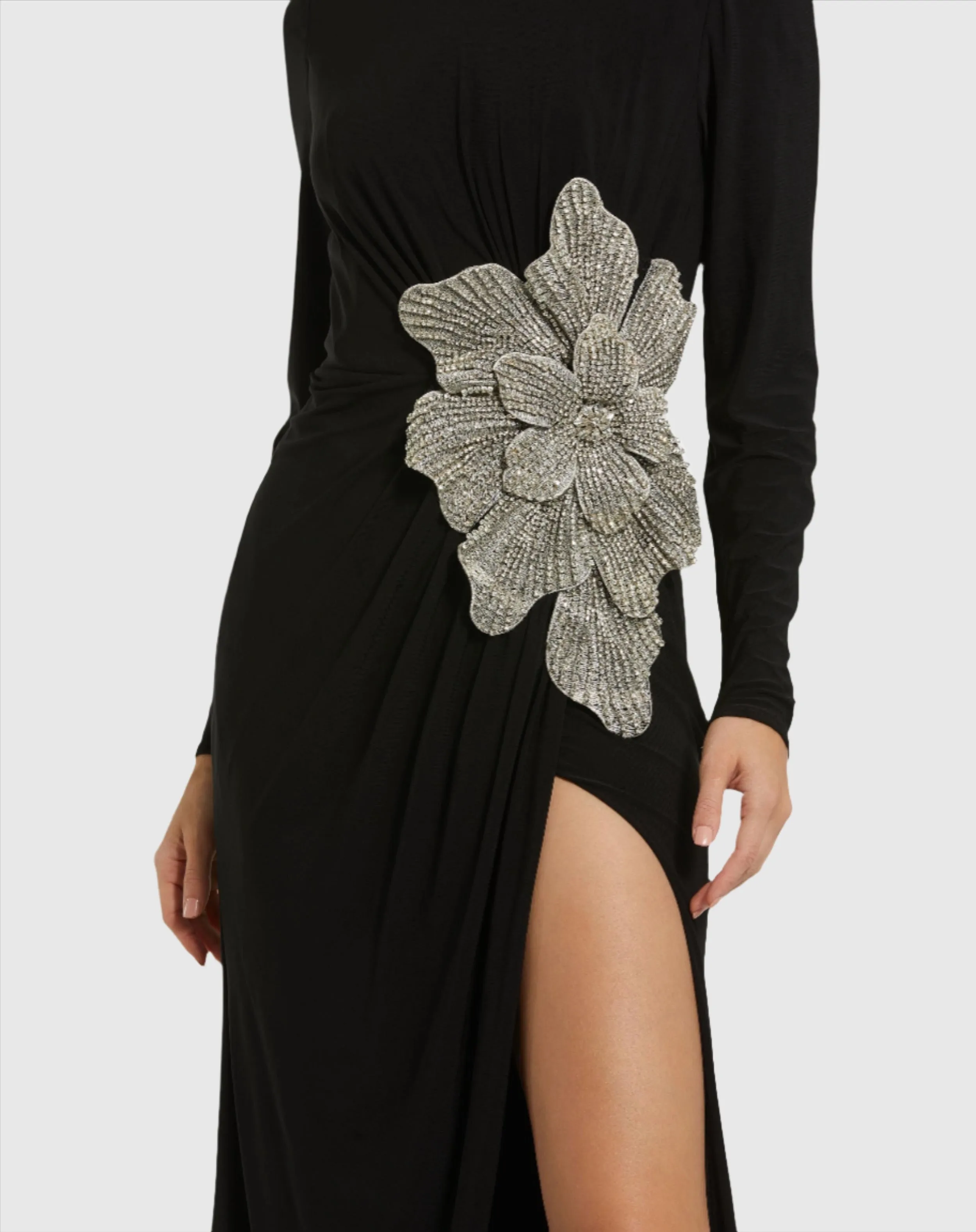 Black Jersey Gown With Embellished Flower sold by Mac Duggal product image thumbnail 2