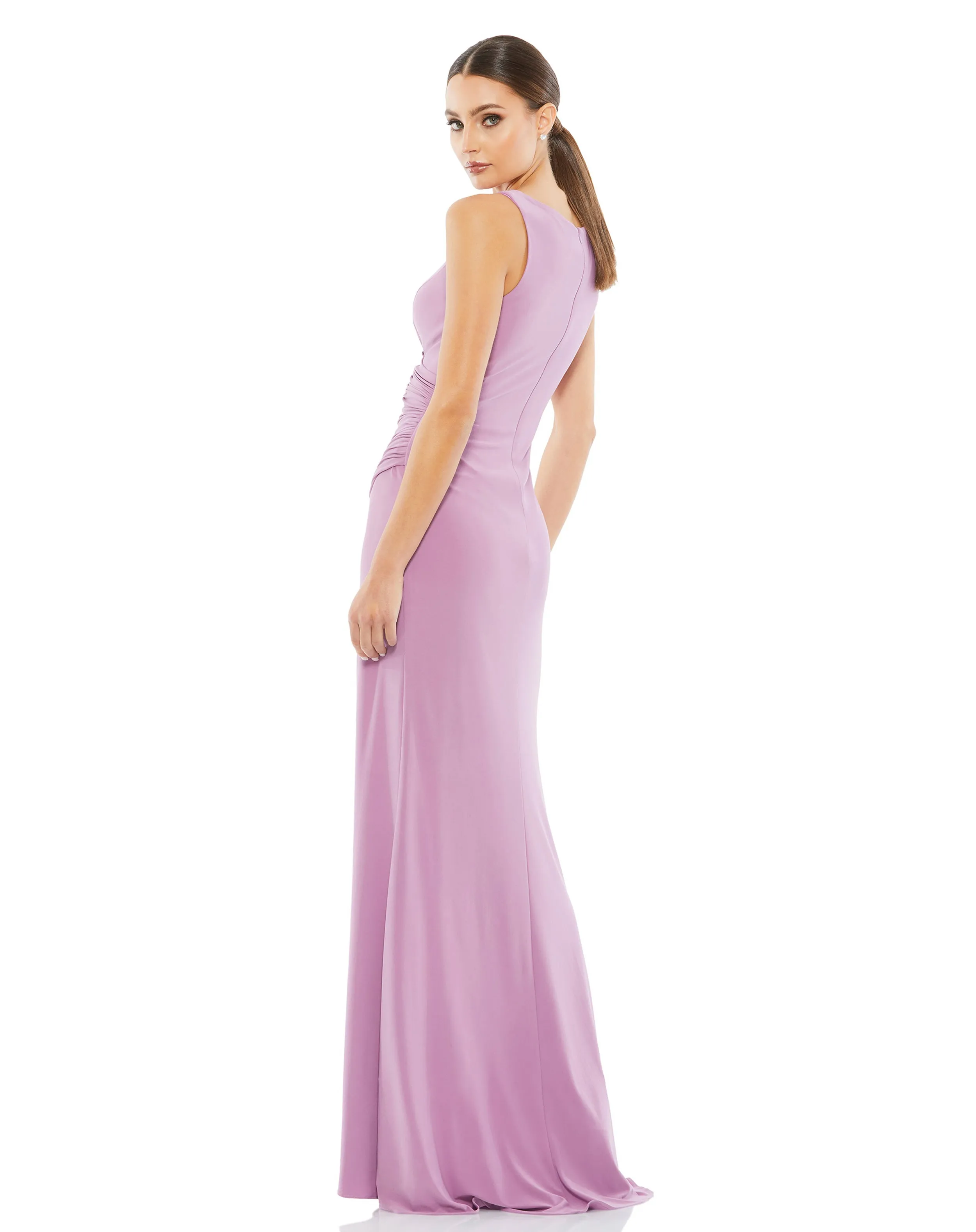 Purple Ruched Stretch Jersey V-Neck Gown sold by Mac Duggal product image thumbnail 3