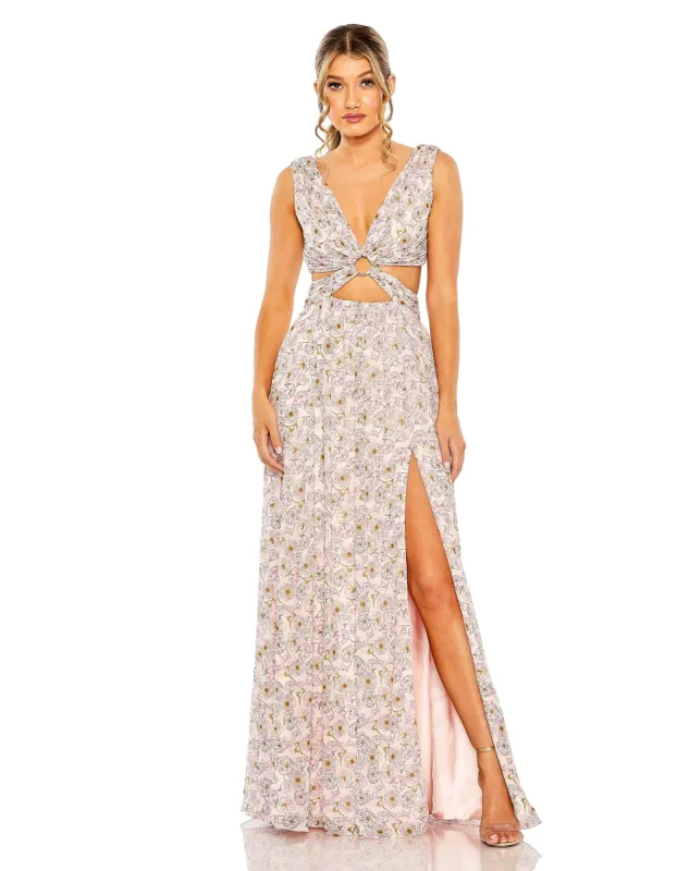 Strapless Cut Out Open Back Floral Print Gown | Sample | Sz. 2 sold by Mac Duggal