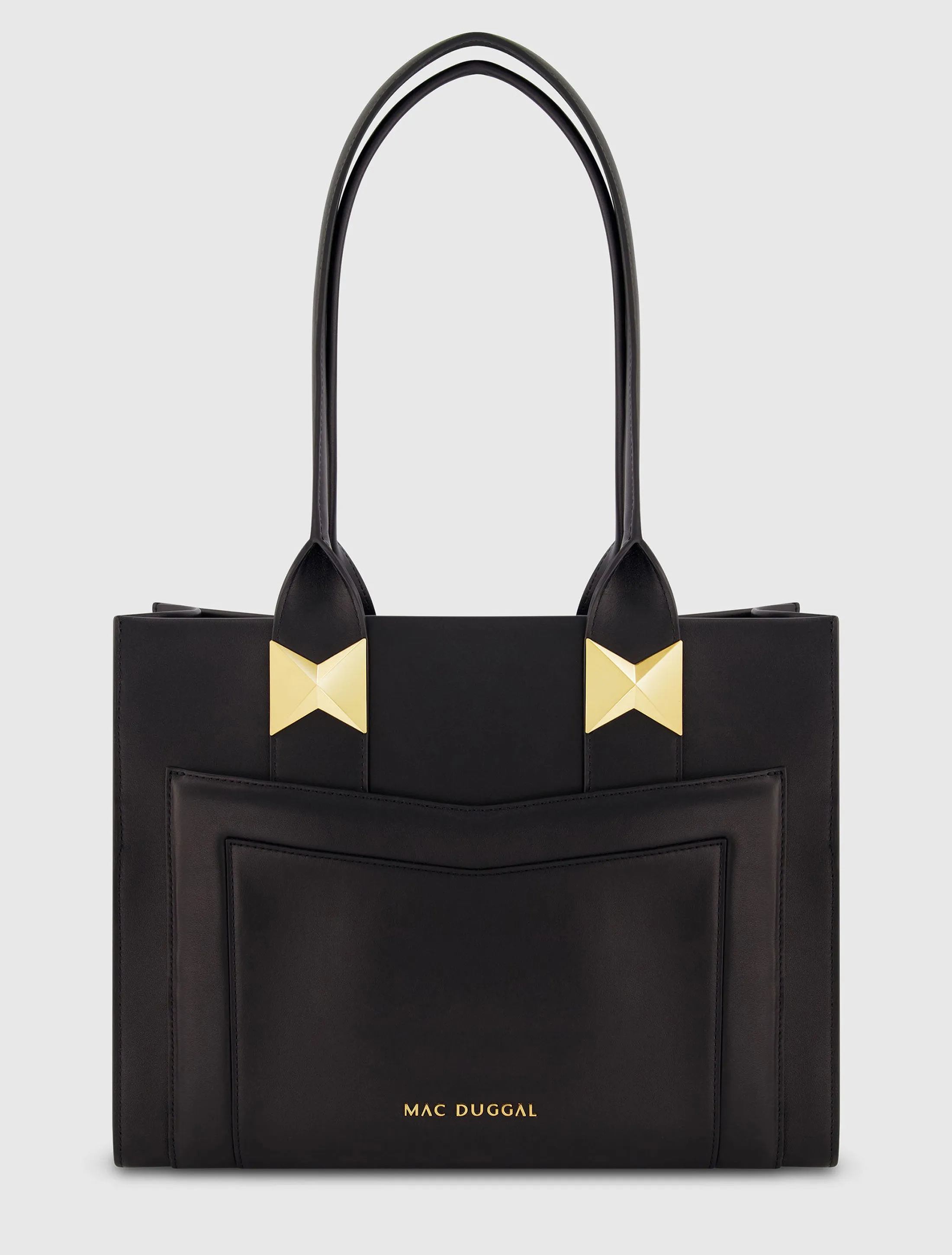 Black Large Leather Tote Bag With Gold Hardware sold by Mac Duggal