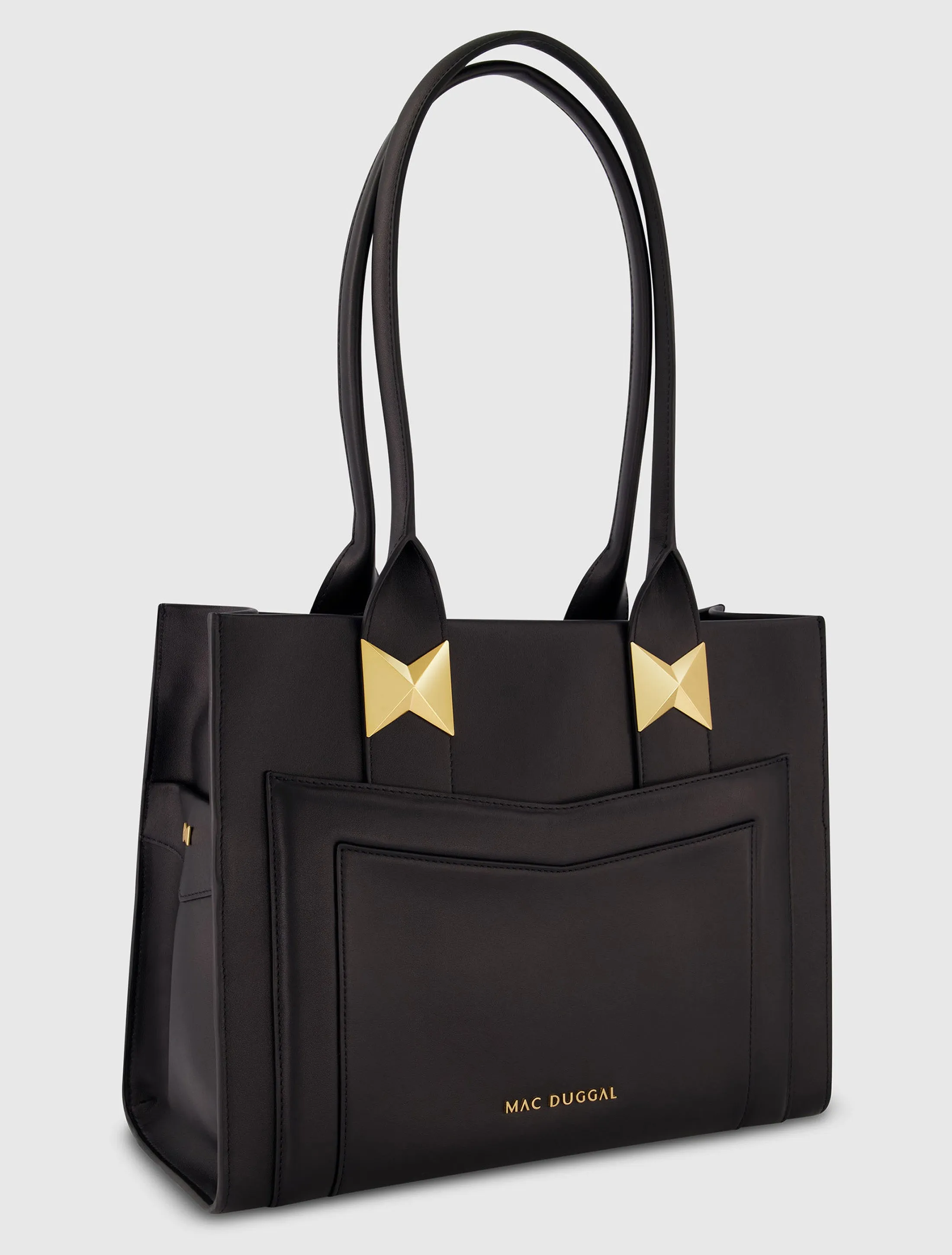 Black Large Leather Tote Bag With Gold Hardware sold by Mac Duggal product image thumbnail 2