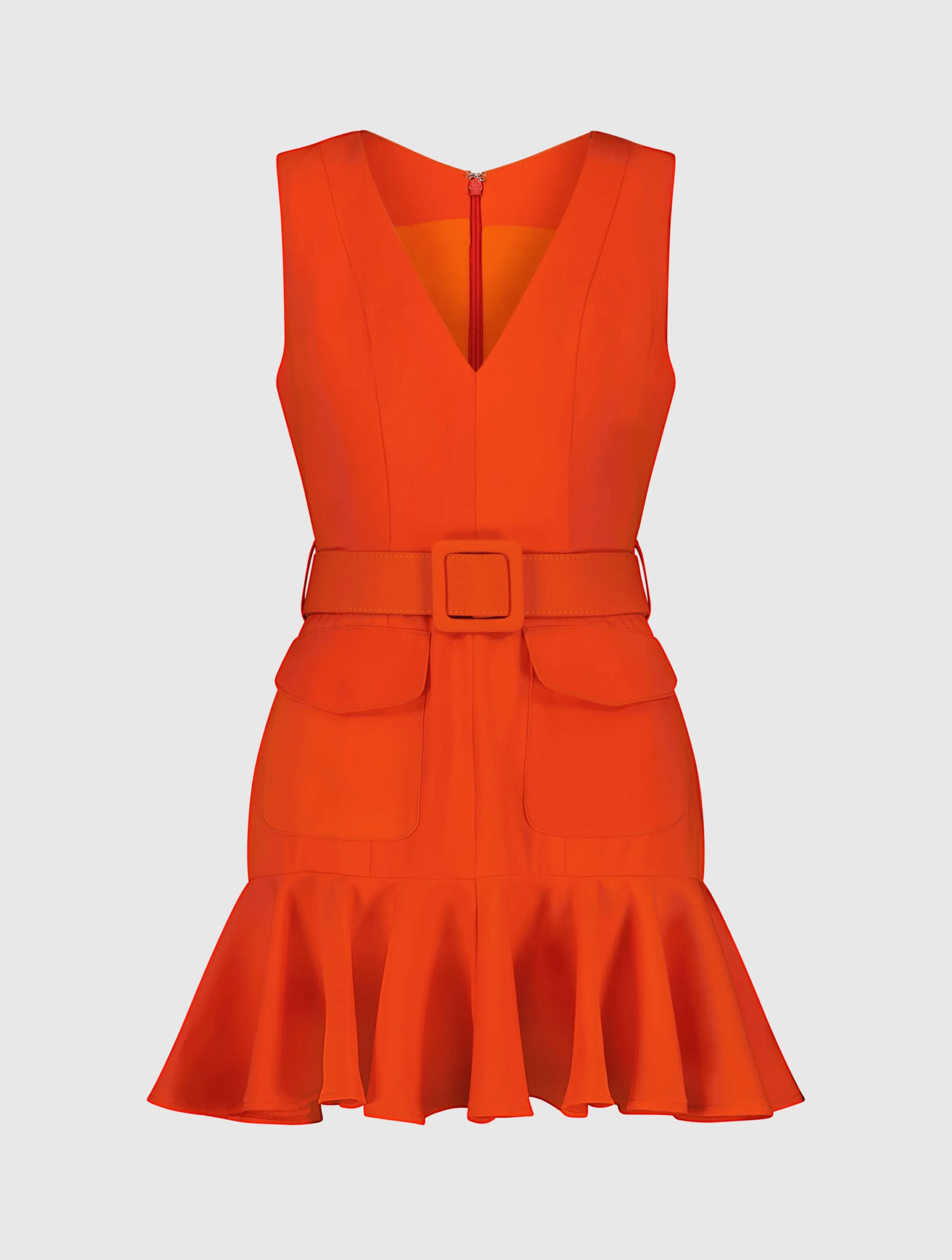 Orange Sleeveless Crepe Mini Dress With Belt And Front Pockets sold by Mac Duggal product image thumbnail 2