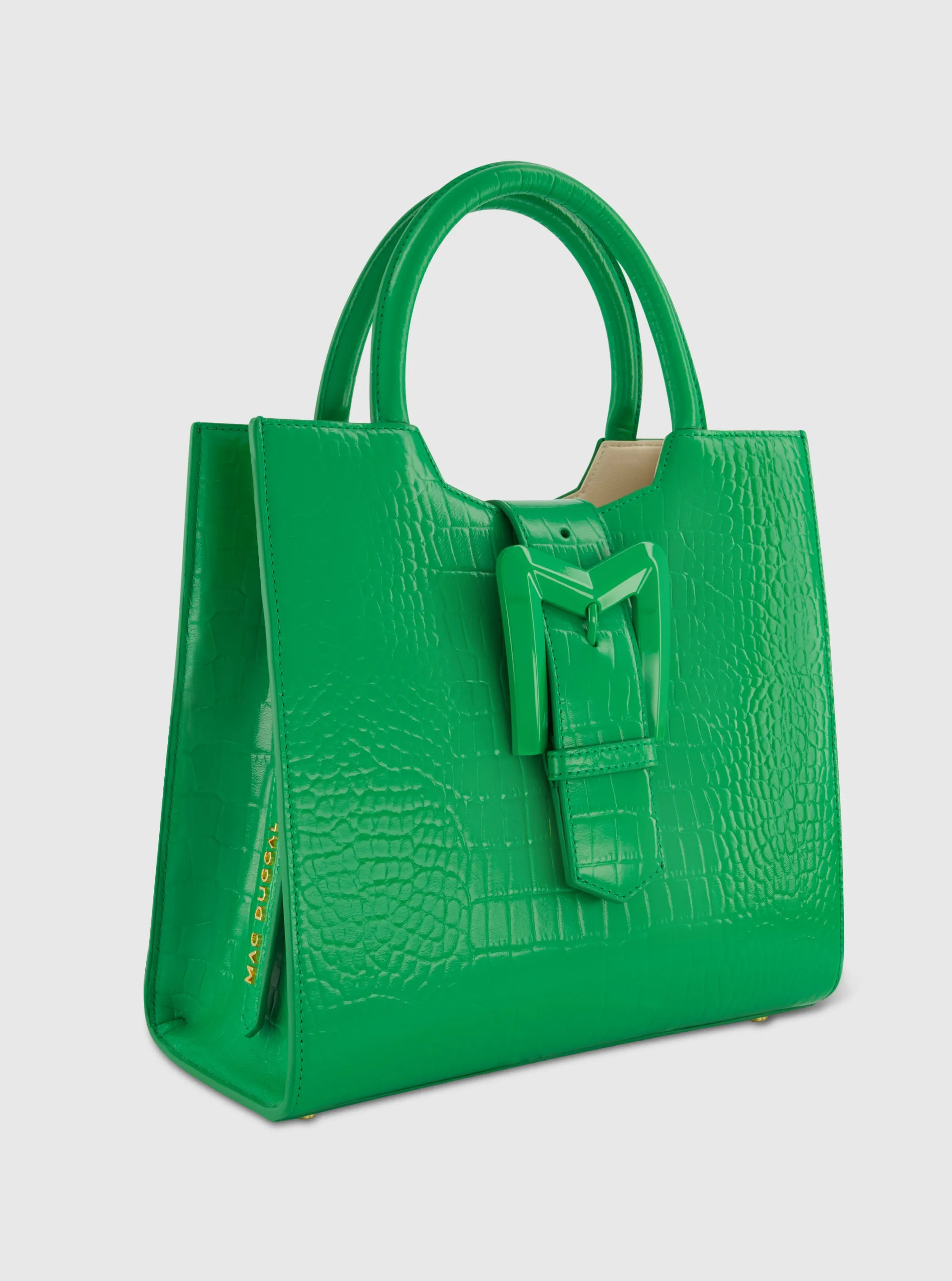 Green Buckled Medium Croco Leather Tote Bag with Detachable Strap sold by Mac Duggal product image thumbnail 3