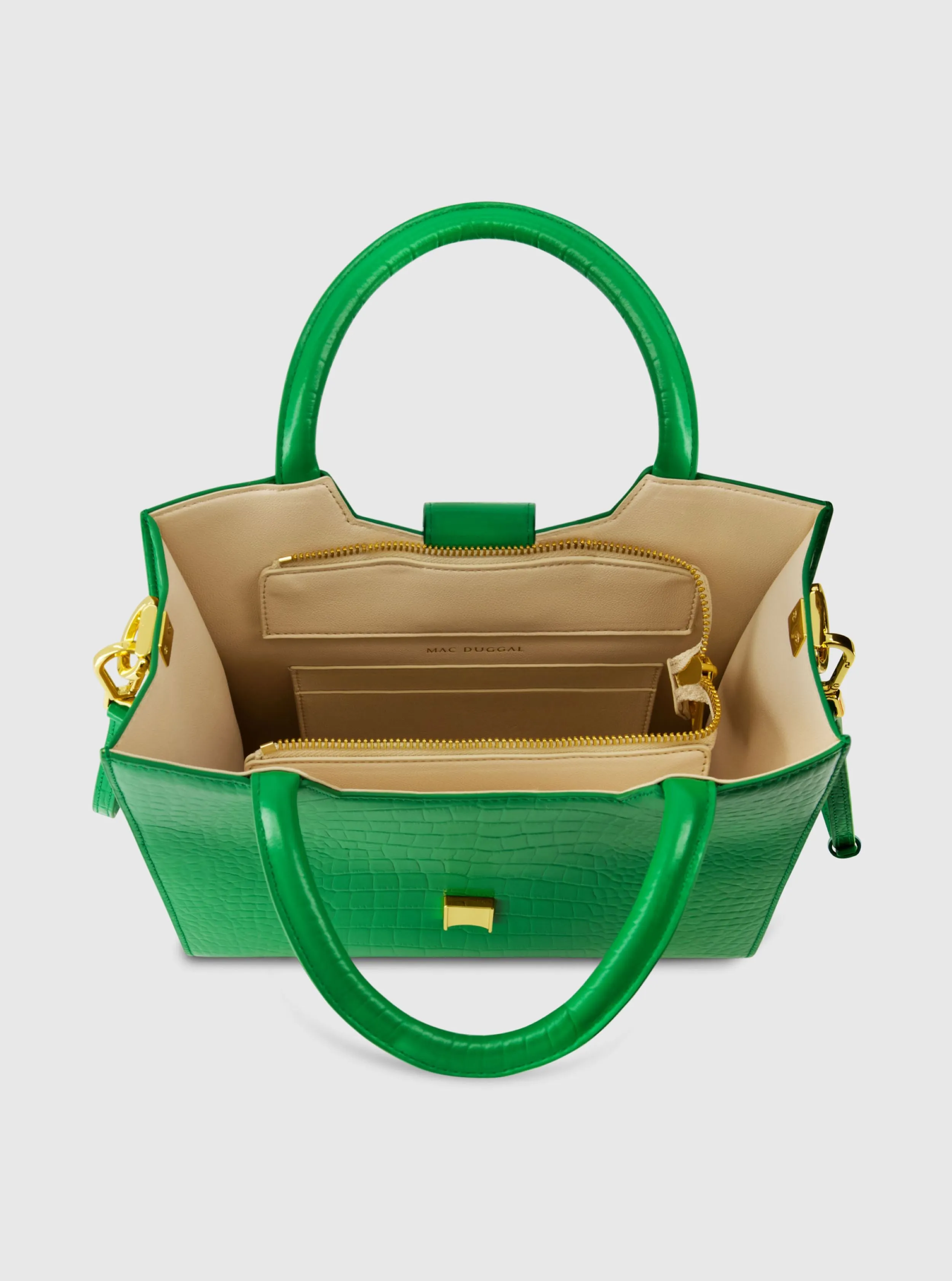 Green Buckled Medium Croco Leather Tote Bag with Detachable Strap sold by Mac Duggal product image thumbnail 2