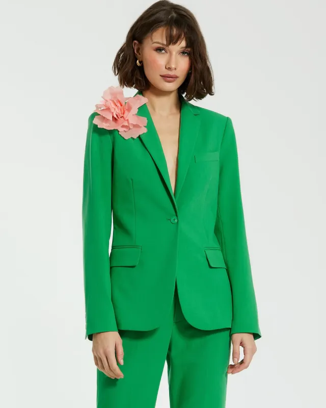 Green Classic Crepe Blazer Jacket With Flower sold by Mac Duggal