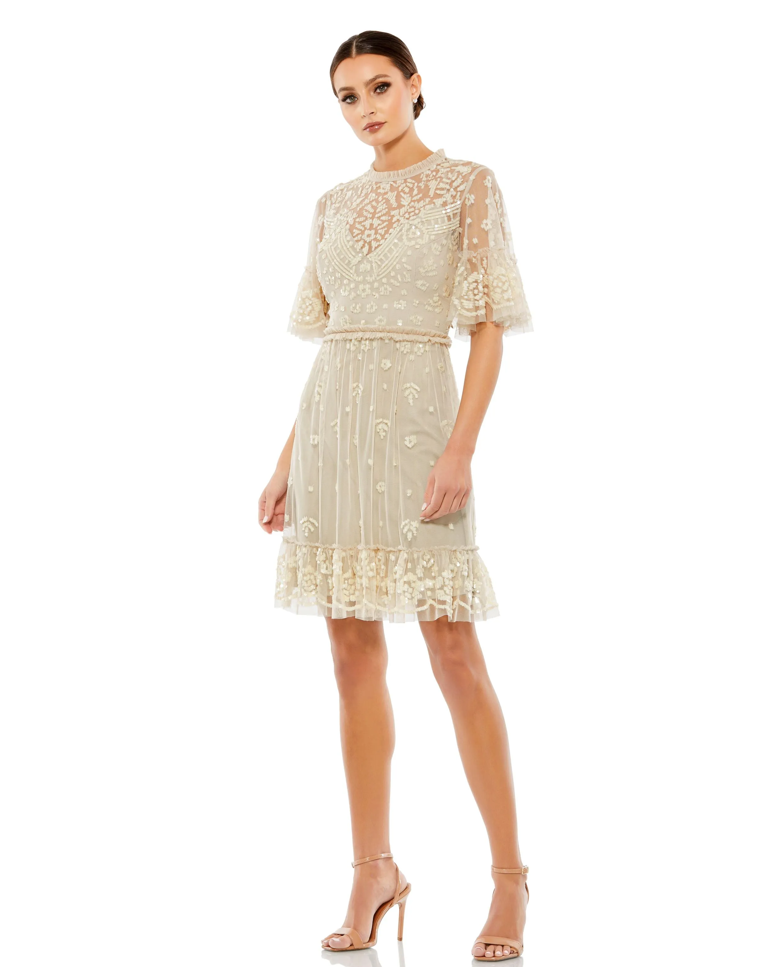 Black Embellished Illusion High Neck Mini Dress sold by Mac Duggal product image thumbnail 5