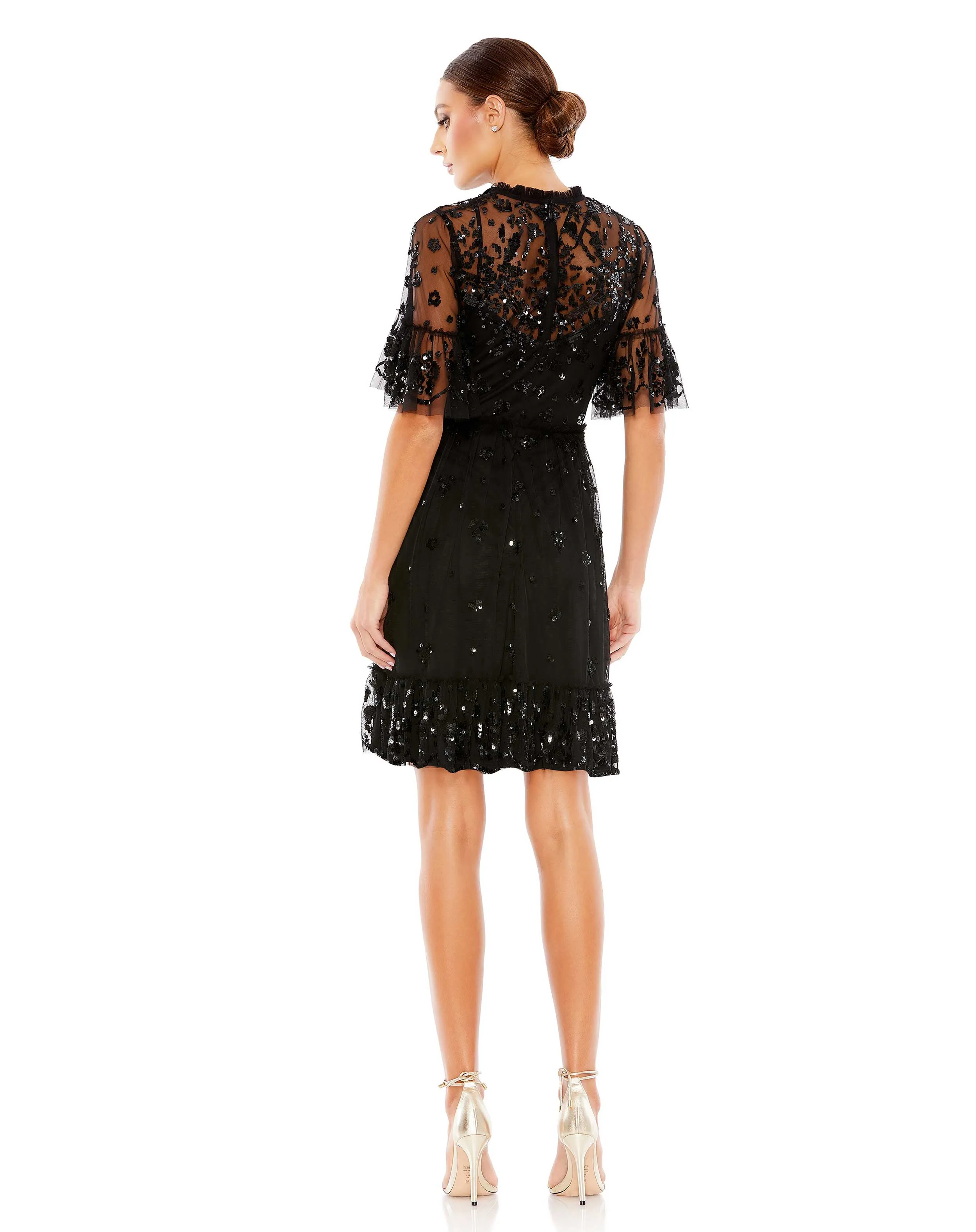 Black Embellished Illusion High Neck Mini Dress sold by Mac Duggal product image thumbnail 3