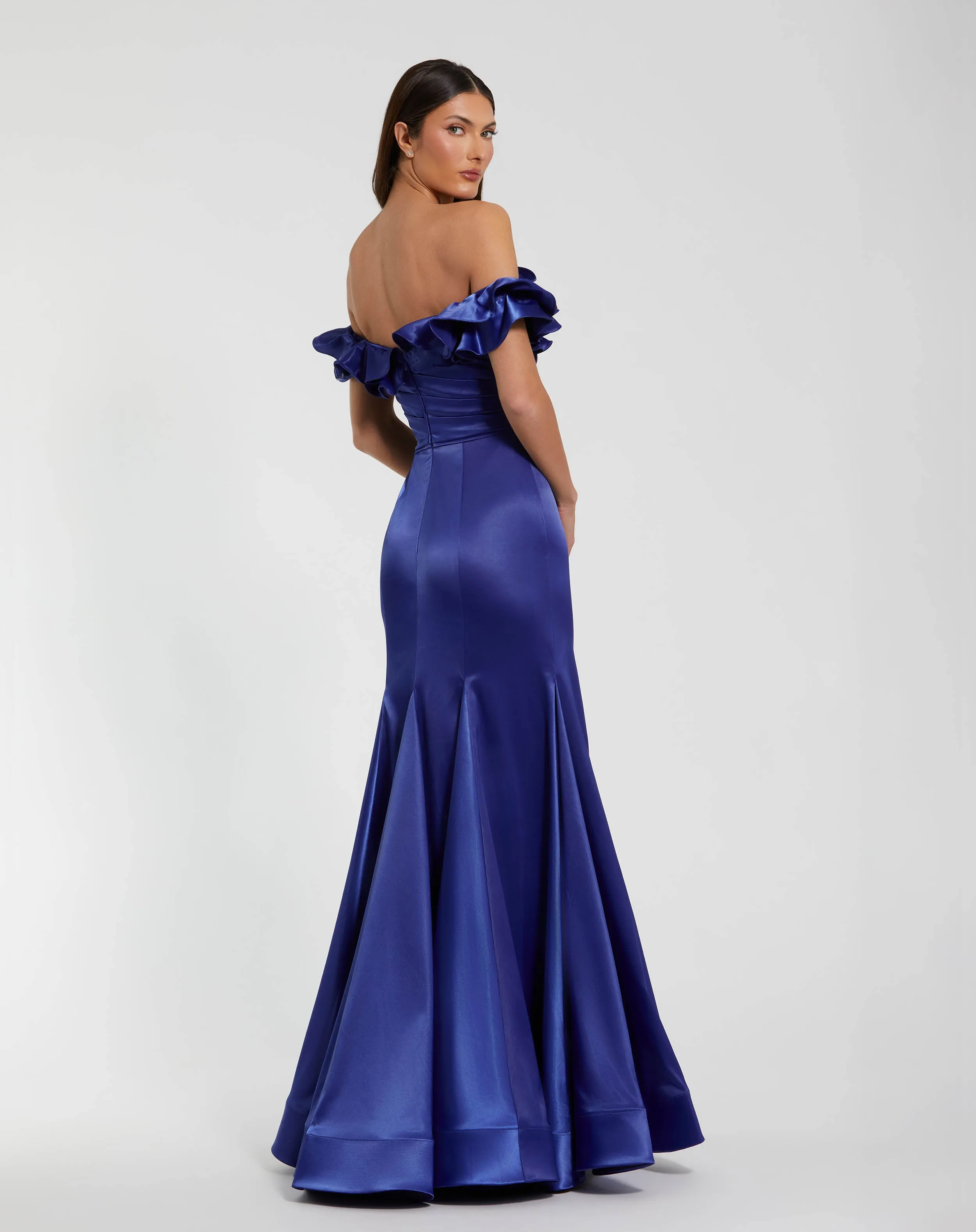 Blue Satin Ruffle Off the Shoulder Mermaid Gown sold by Mac Duggal product image thumbnail 3