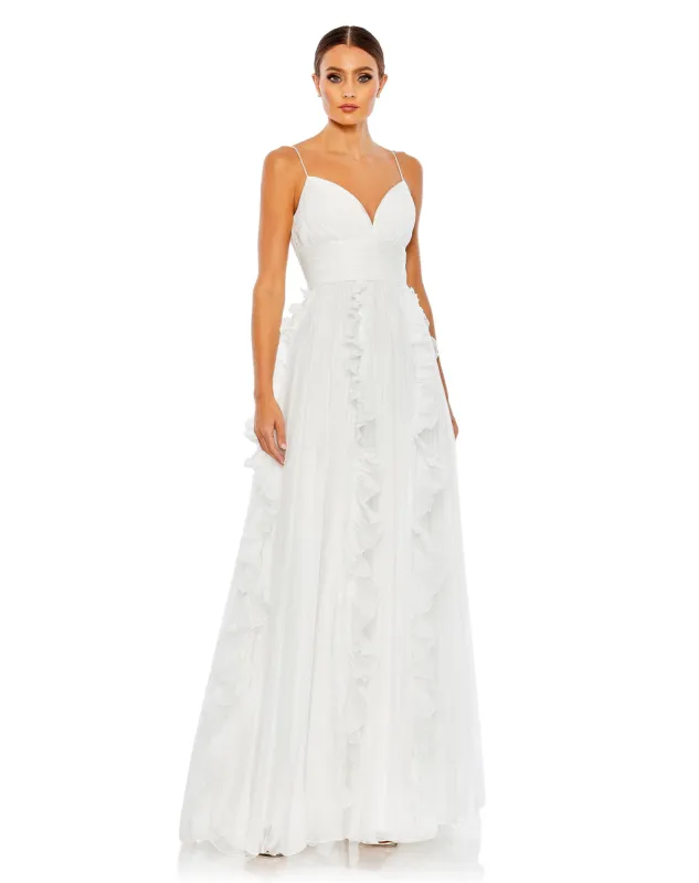 White Pleated Sleeveless Flowy Chiffon Gown sold by Mac Duggal