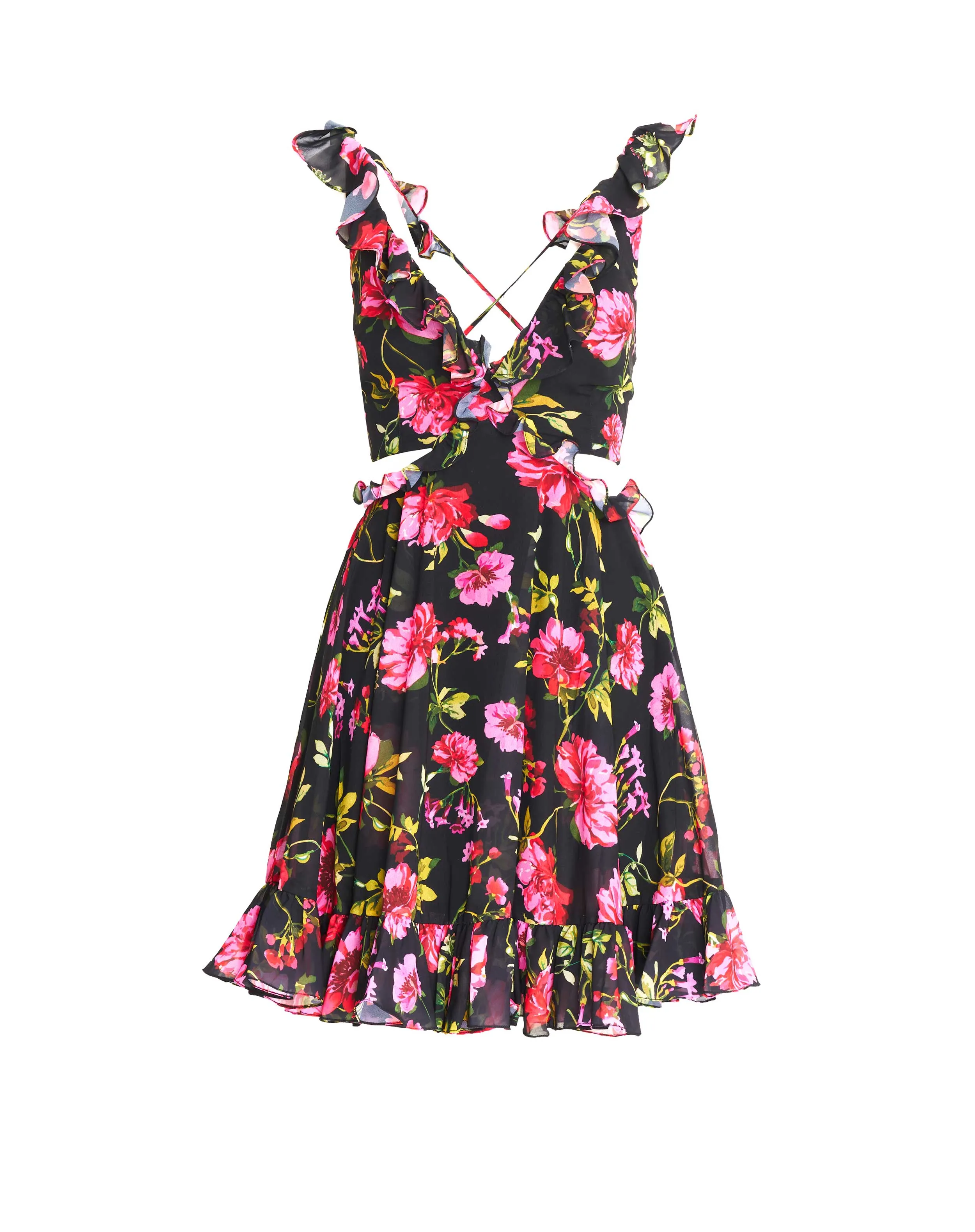 Black Ruffle Cut Out Lace Up Flowy Mini Dress sold by Mac Duggal product image thumbnail 4