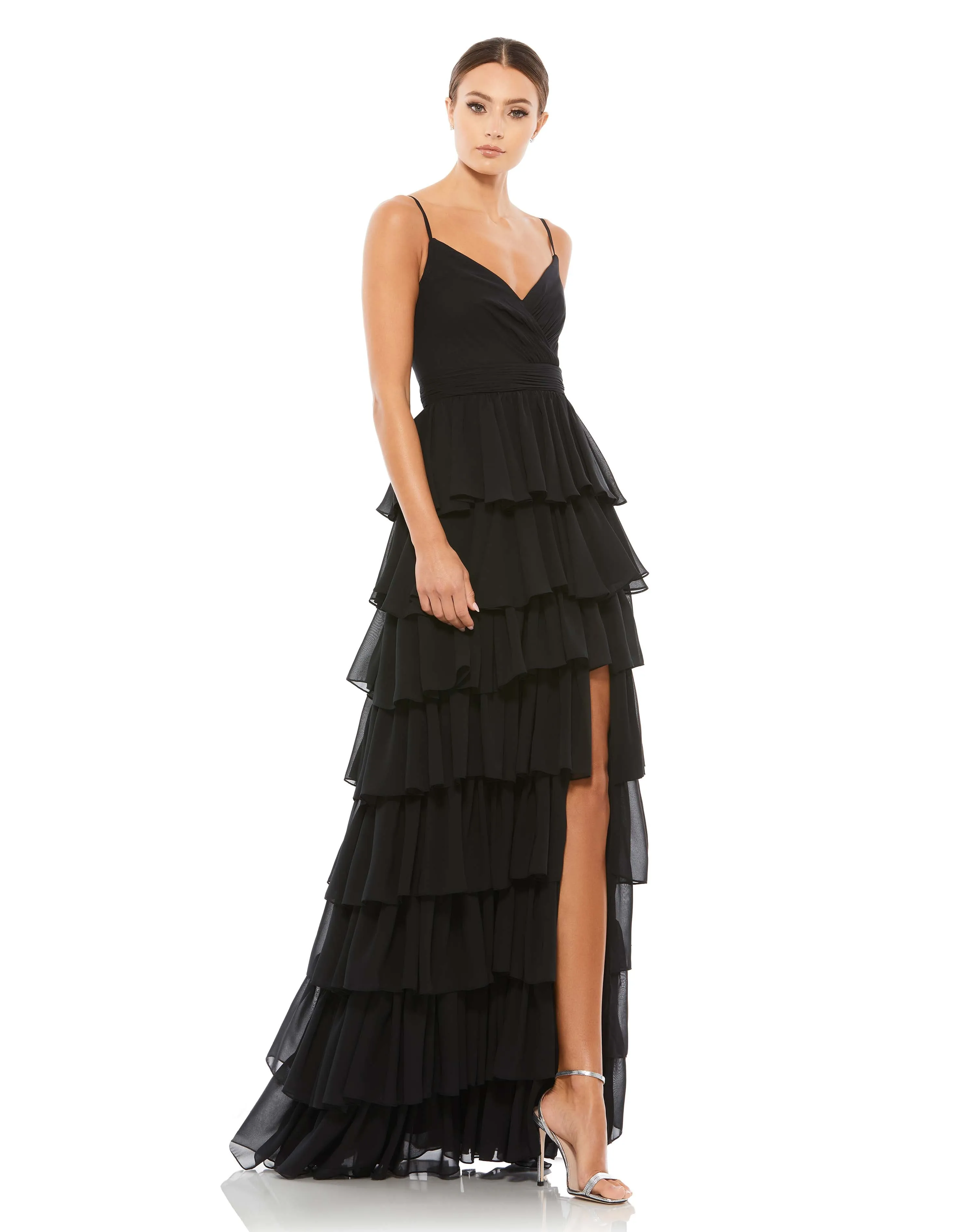 Black V-Neck Sleeveless Gown with Ruffled Skirt sold by Mac Duggal product image thumbnail 4