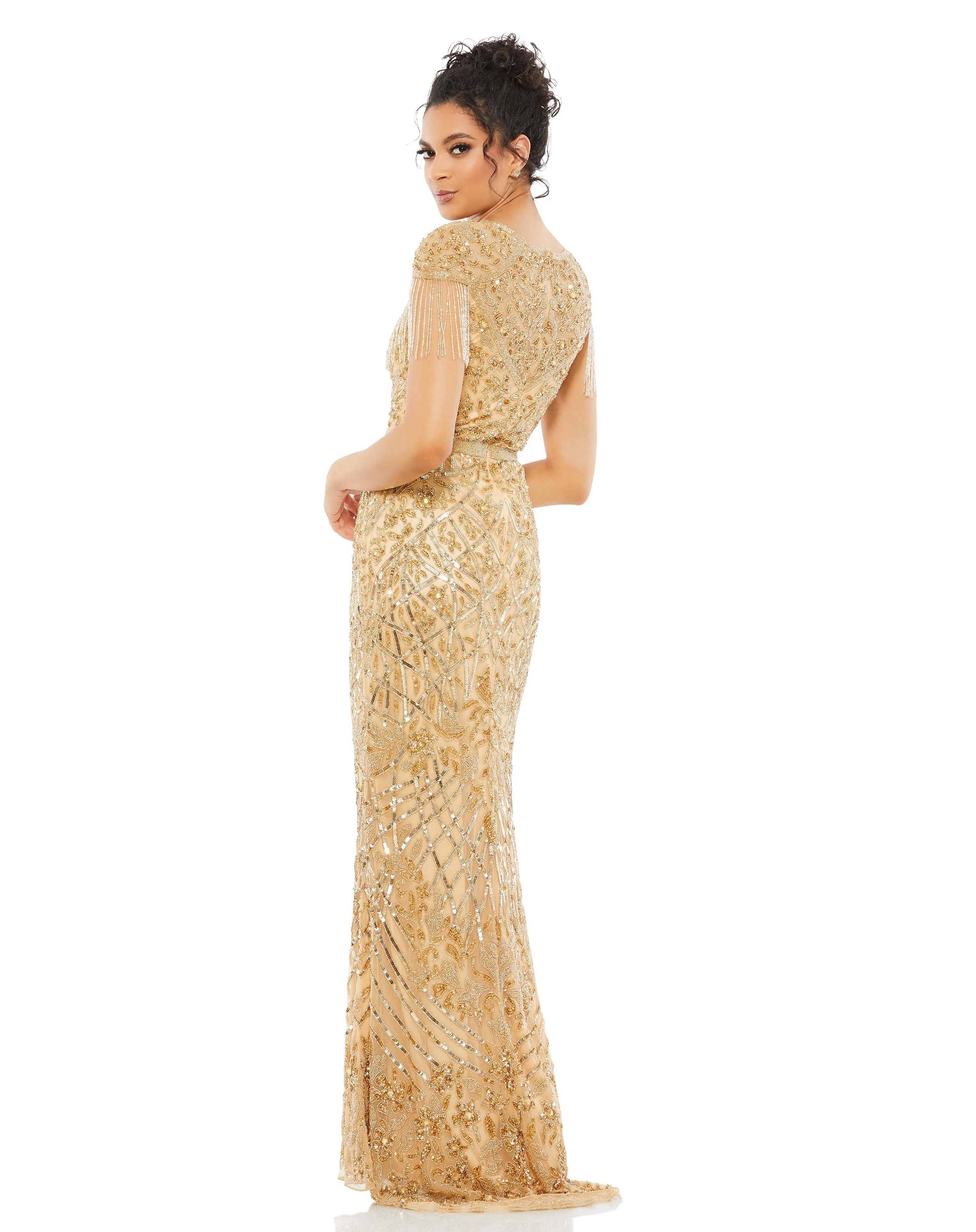 Gold Embellished Fringe Cap Sleeve Trumpet Gown sold by Mac Duggal product image thumbnail 3