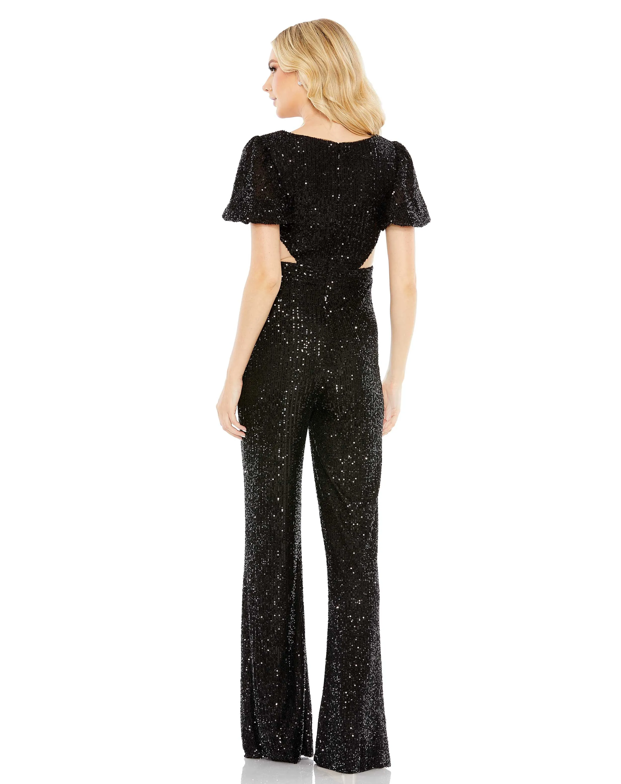 Black Sequined Puff Shoulder Illusion Cut Out Jumpsuit - FINAL SALE sold by Mac Duggal product image thumbnail 3
