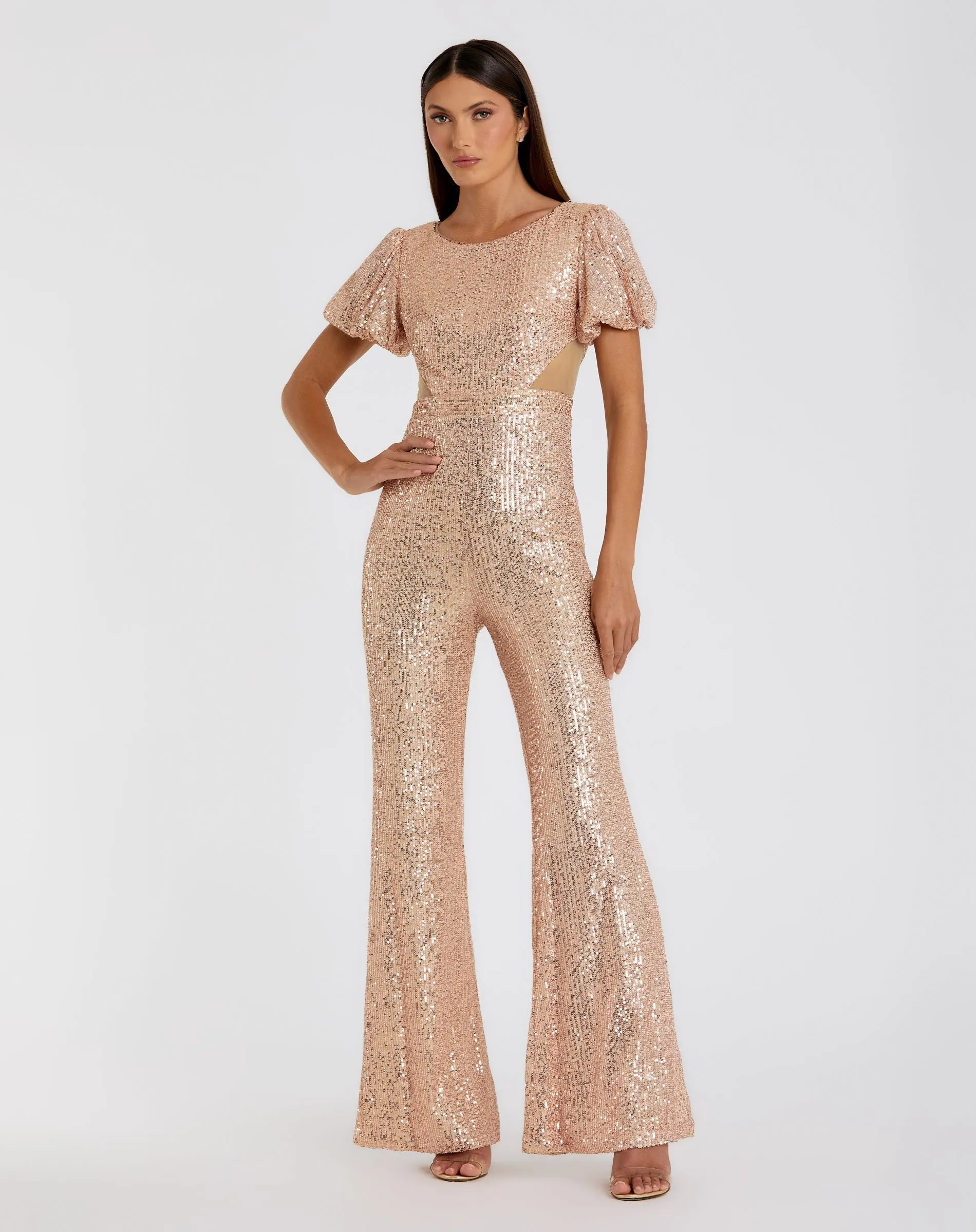 Black Sequined Puff Shoulder Illusion Cut Out Jumpsuit - FINAL SALE sold by Mac Duggal product image thumbnail 4