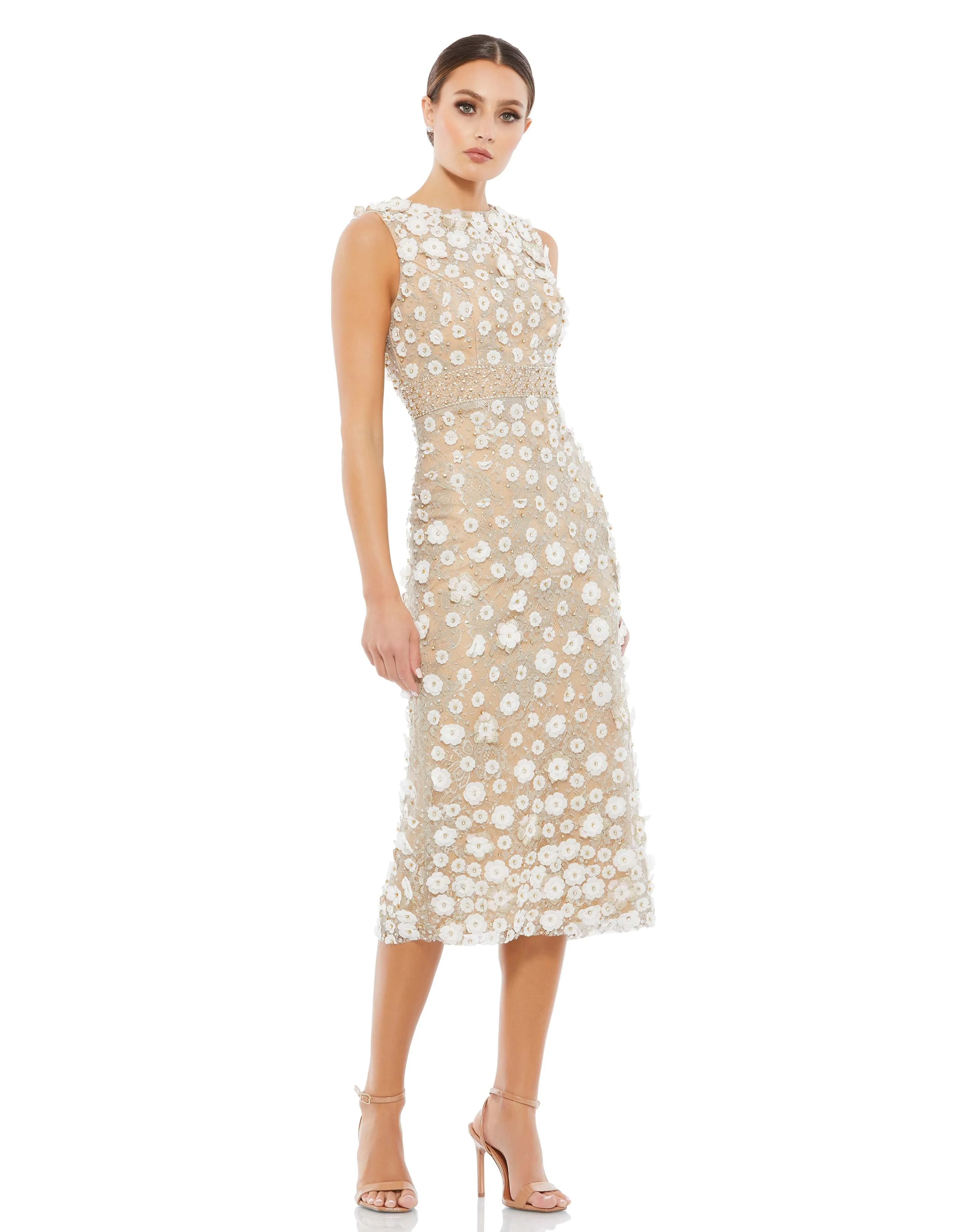Nude Floral Applique Sleeveless Midi Dress sold by Mac Duggal product image thumbnail 4