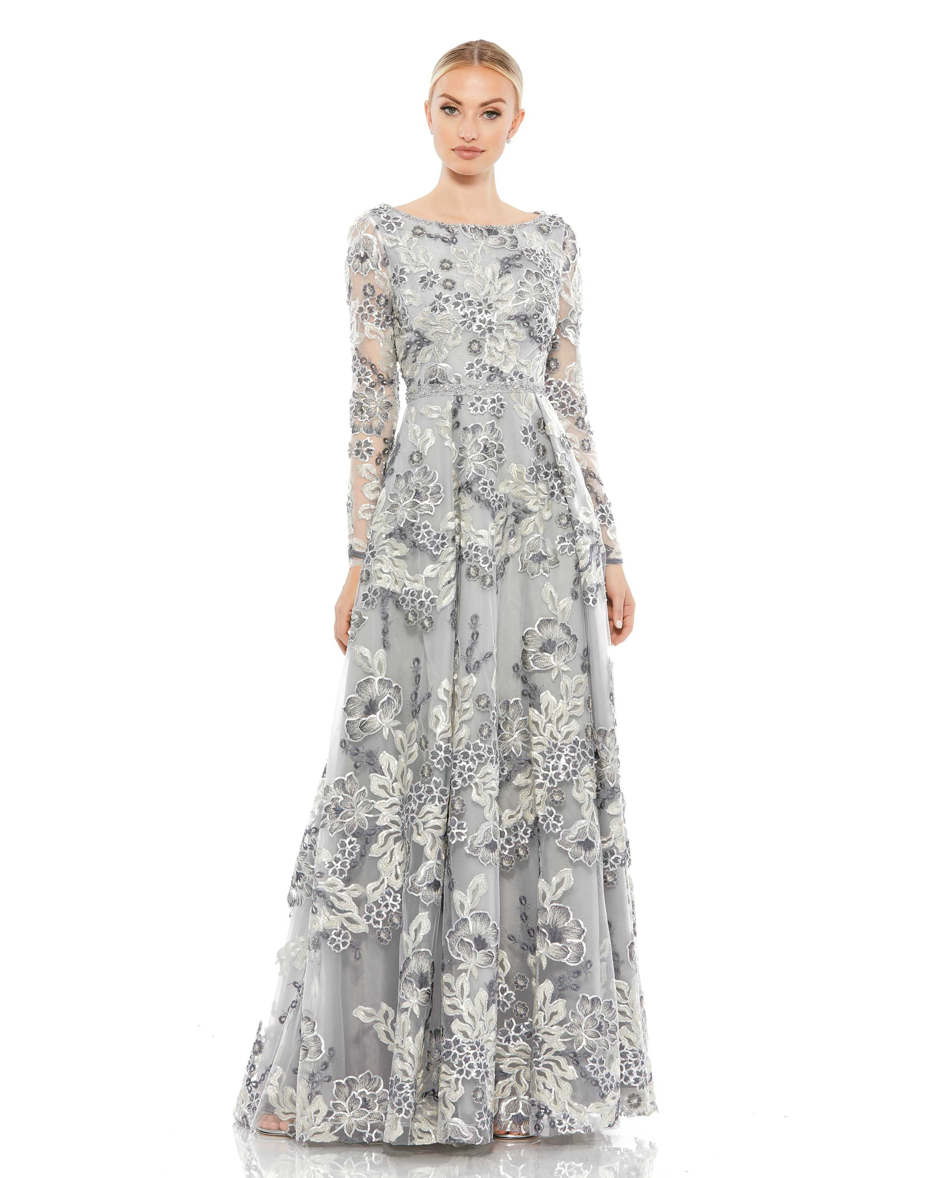 Floral Embellished Illusion Sleeve A-Line Gown sold by Mac Duggal