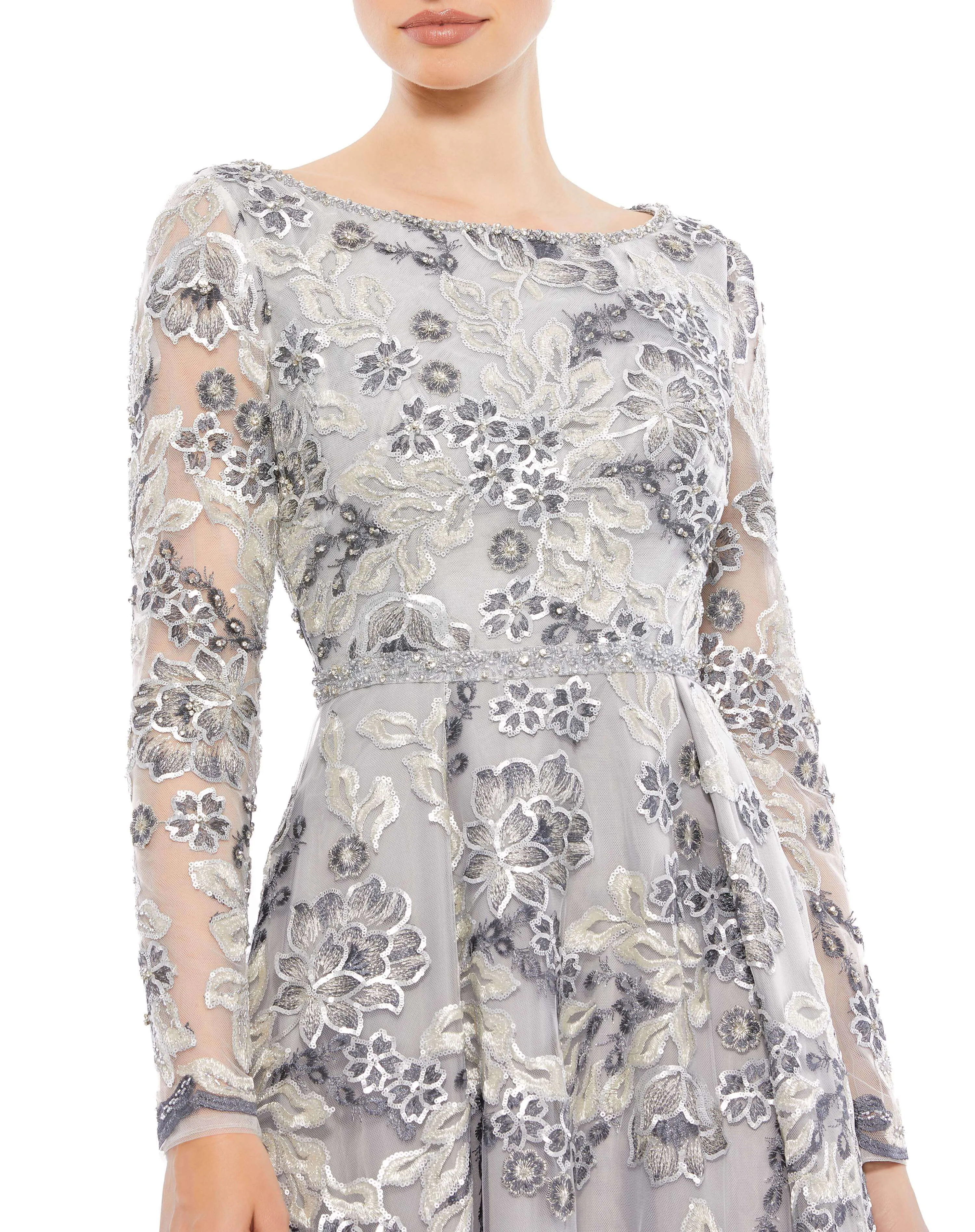 Floral Embellished Illusion Sleeve A-Line Gown sold by Mac Duggal product image thumbnail 4