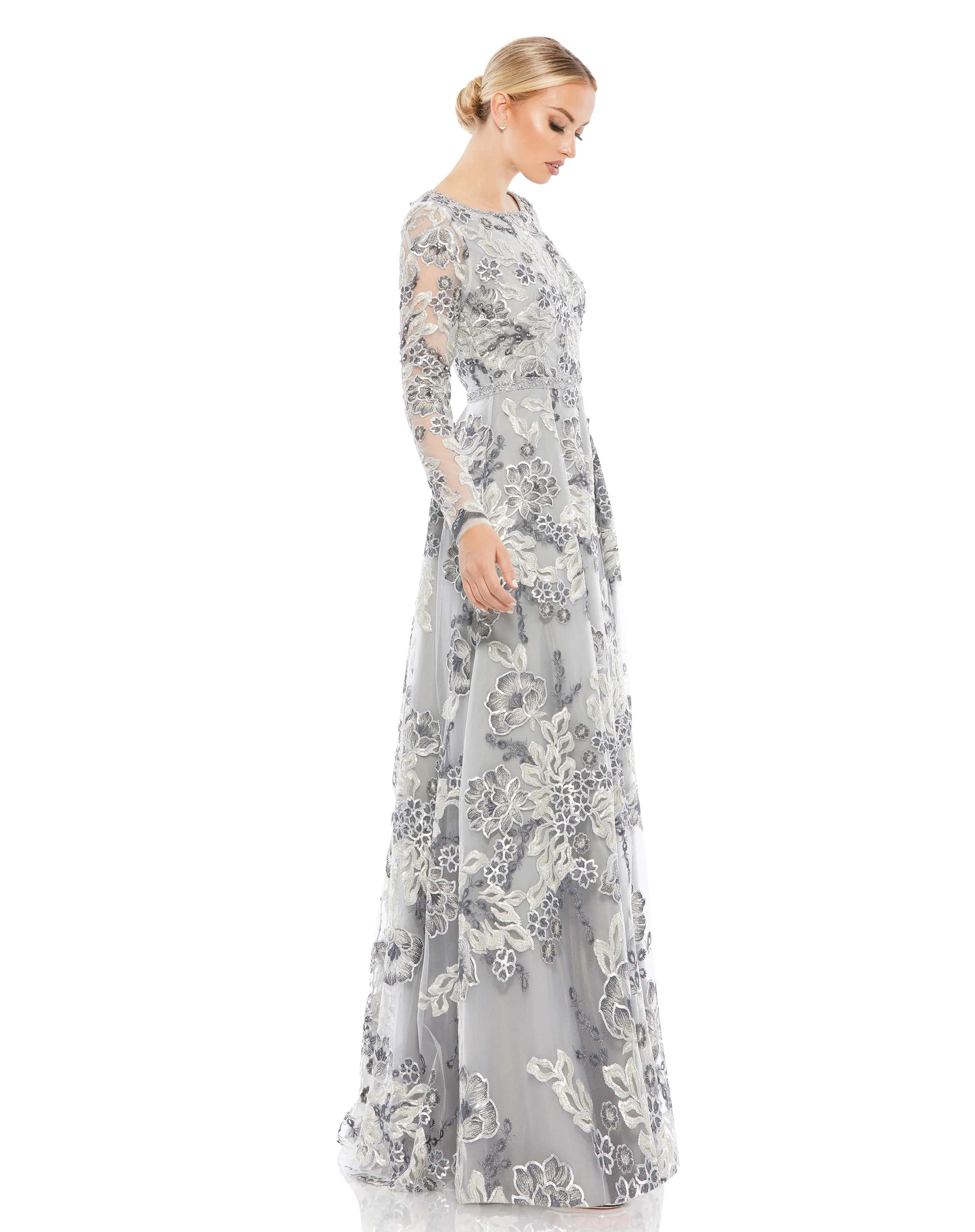 Floral Embellished Illusion Sleeve A-Line Gown sold by Mac Duggal product image thumbnail 3