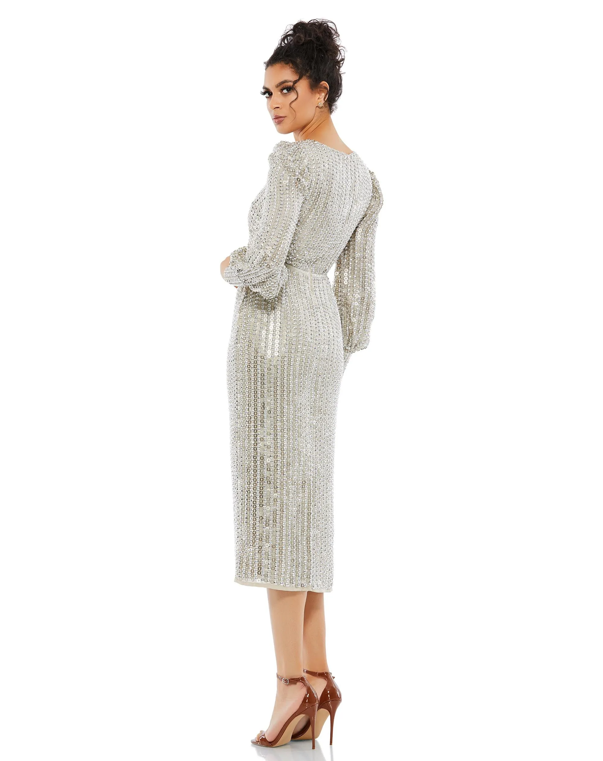 Silver Long Sleeve Midi Dress sold by Mac Duggal product image thumbnail 3