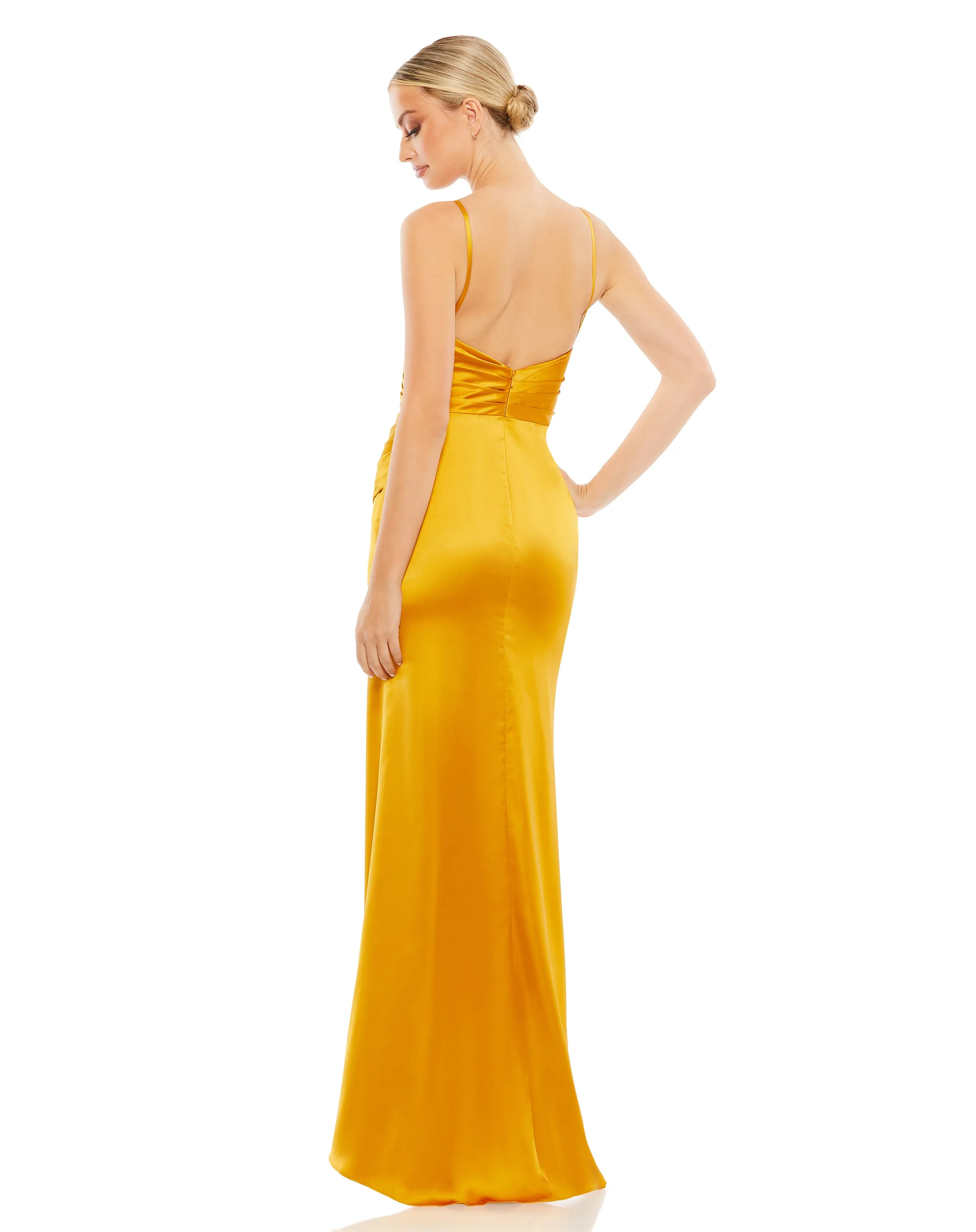 Satin Sleeveless Faux Wrap Ruched Gown sold by Mac Duggal product image thumbnail 3
