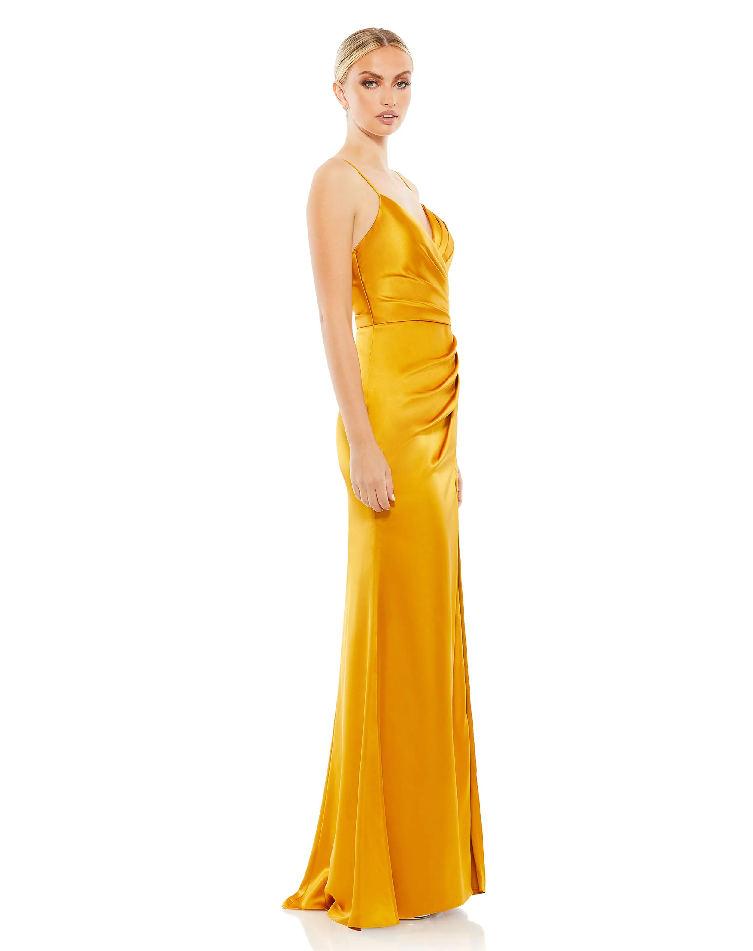 Satin Sleeveless Faux Wrap Ruched Gown sold by Mac Duggal product image thumbnail 4