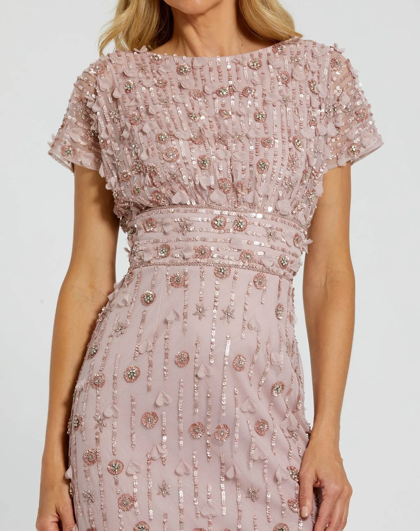 Pink Cap Sleeve Sheath Midi Dress With Floral Beading sold by Mac Duggal product image thumbnail 2