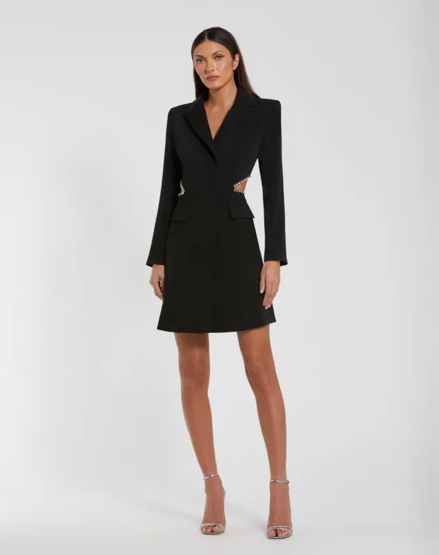 Black Crepe Blazer Rhinestone Trim Mini Dress sold by Mac Duggal