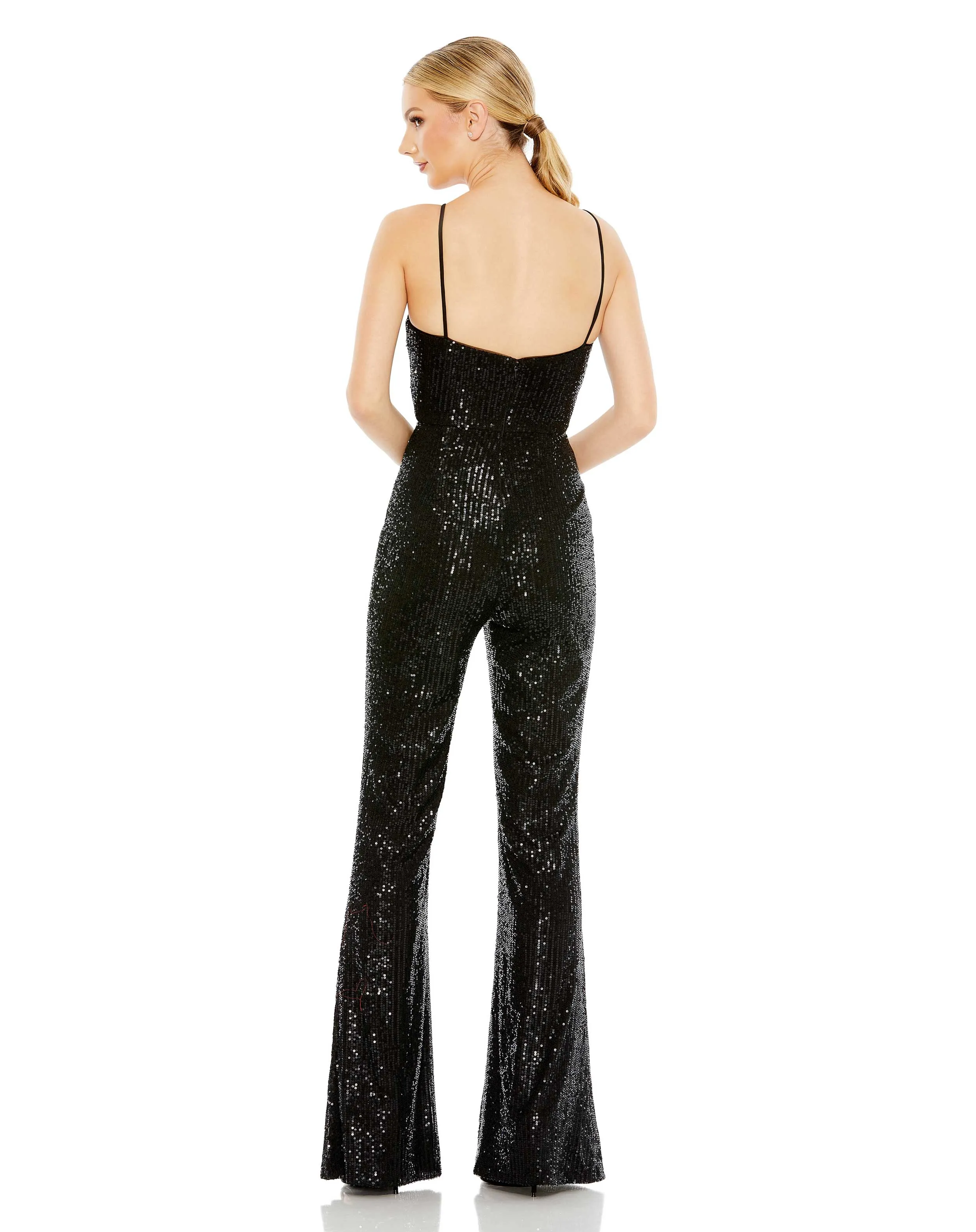 Black Sequined Spaghetti Strap Cut Out Jumpsuit - FINAL SALE sold by Mac Duggal product image thumbnail 3