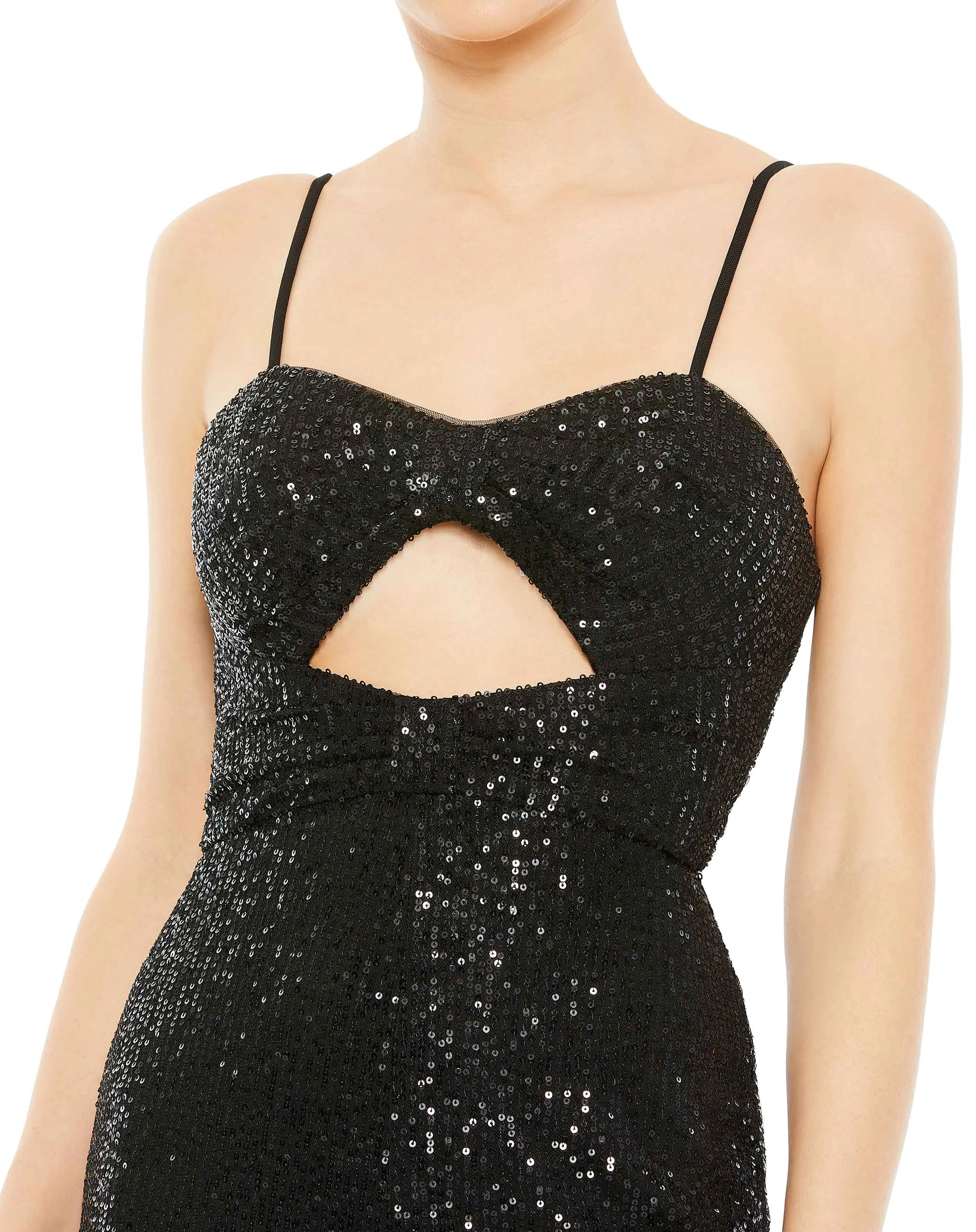 Black Sequined Spaghetti Strap Cut Out Jumpsuit - FINAL SALE sold by Mac Duggal product image thumbnail 2