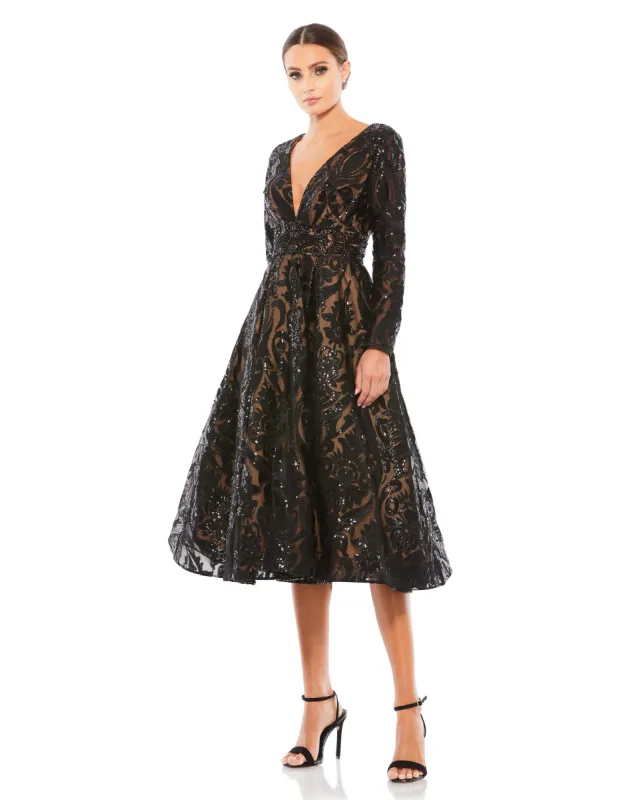 Black Sequin Embellished A-Line Cocktail Dress sold by Mac Duggal