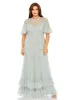 Green Embellished Flutter Sleeve Ruffle Tiered Gown sold by Mac Duggal
