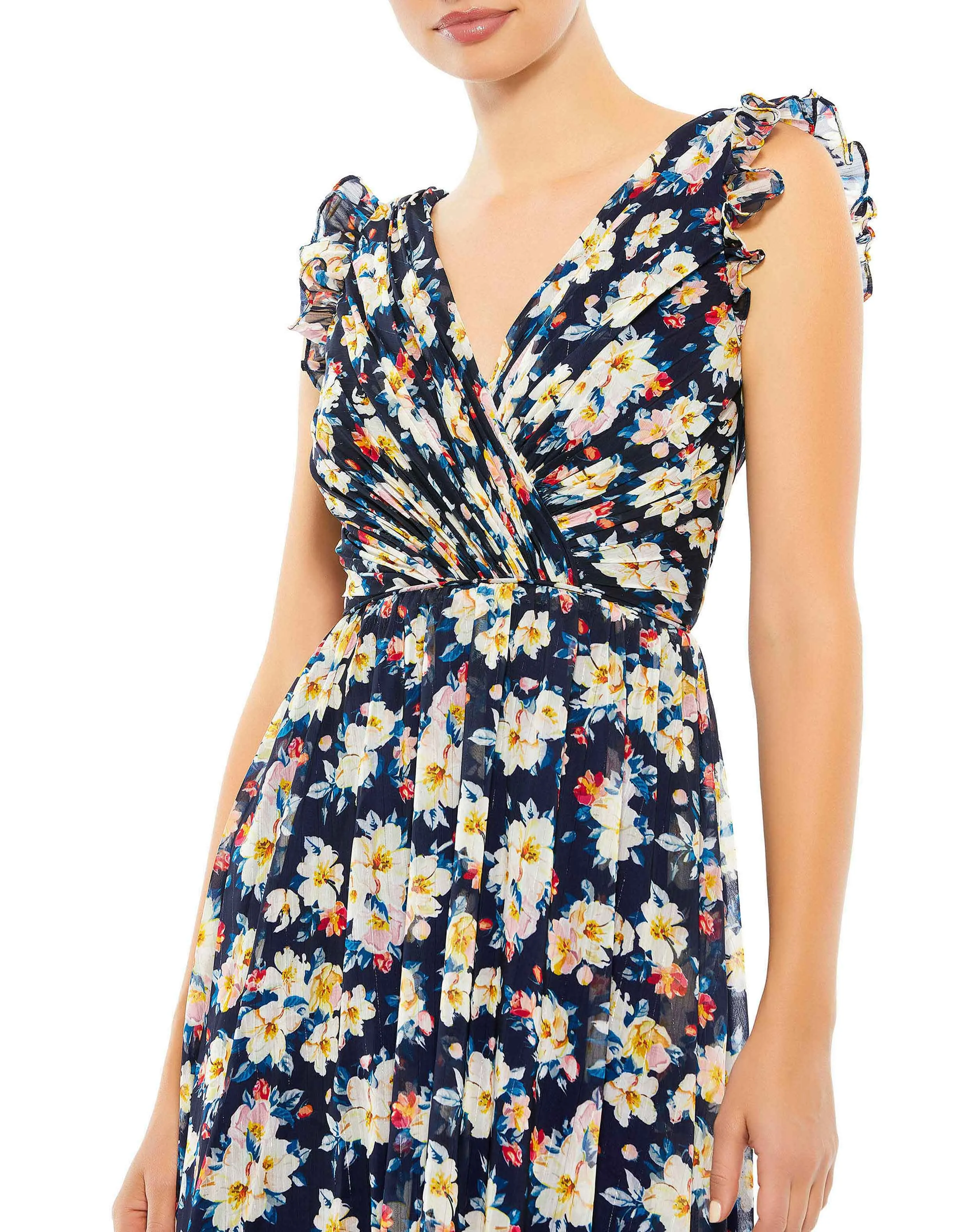 Flowy Floral Print V Neck Cap Sleeve Midi Dress - FINAL SALE sold by Mac Duggal product image thumbnail 3