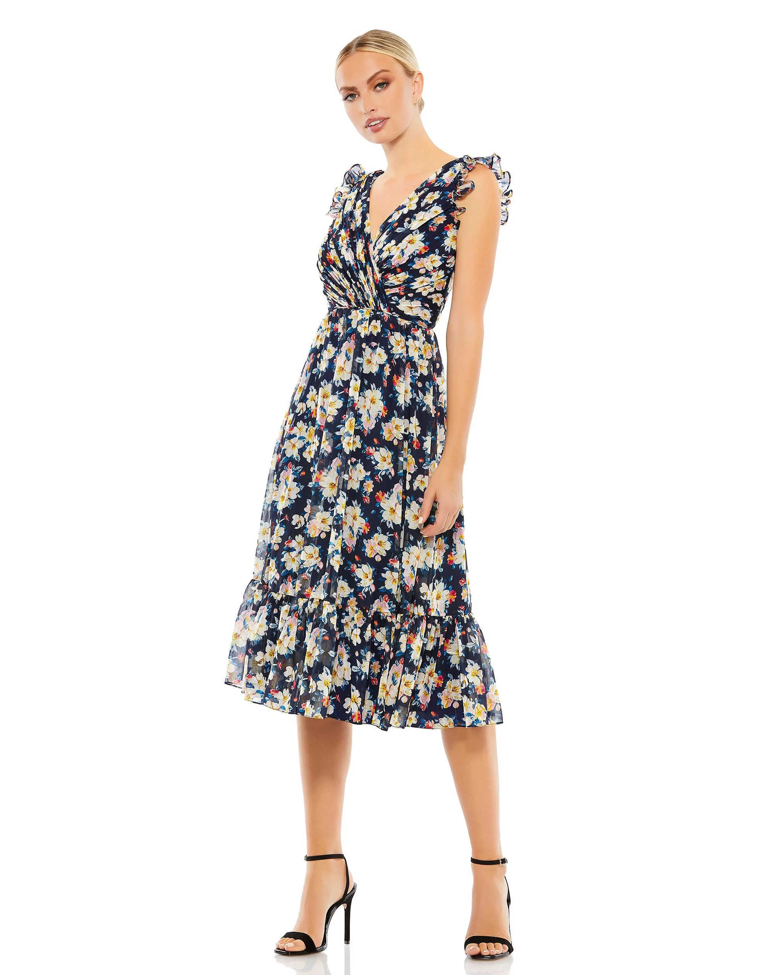 Flowy Floral Print V Neck Cap Sleeve Midi Dress - FINAL SALE sold by Mac Duggal