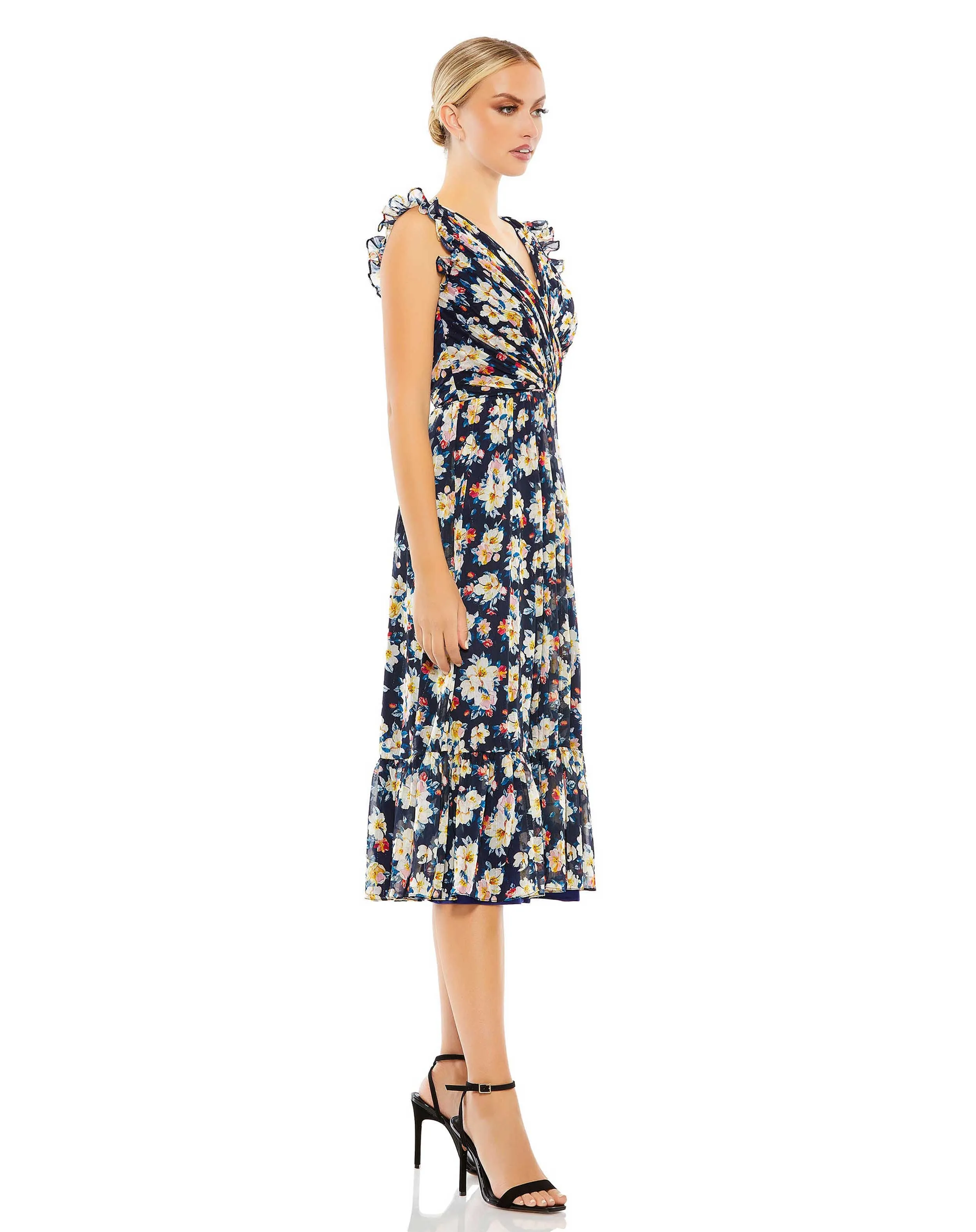 Flowy Floral Print V Neck Cap Sleeve Midi Dress - FINAL SALE sold by Mac Duggal product image thumbnail 4