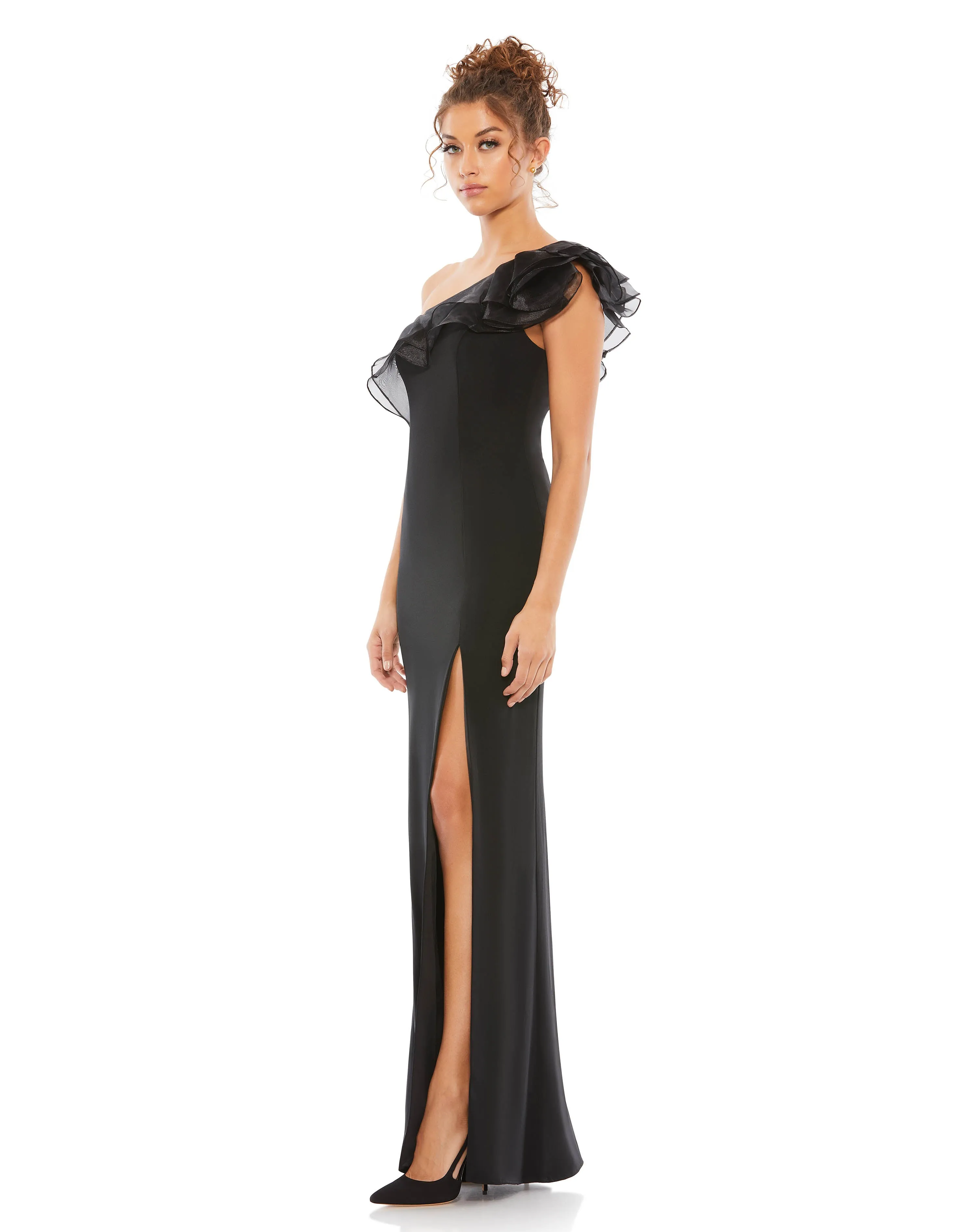 Black One Shoulder Ruffle Evening Gown sold by Mac Duggal product image thumbnail 3
