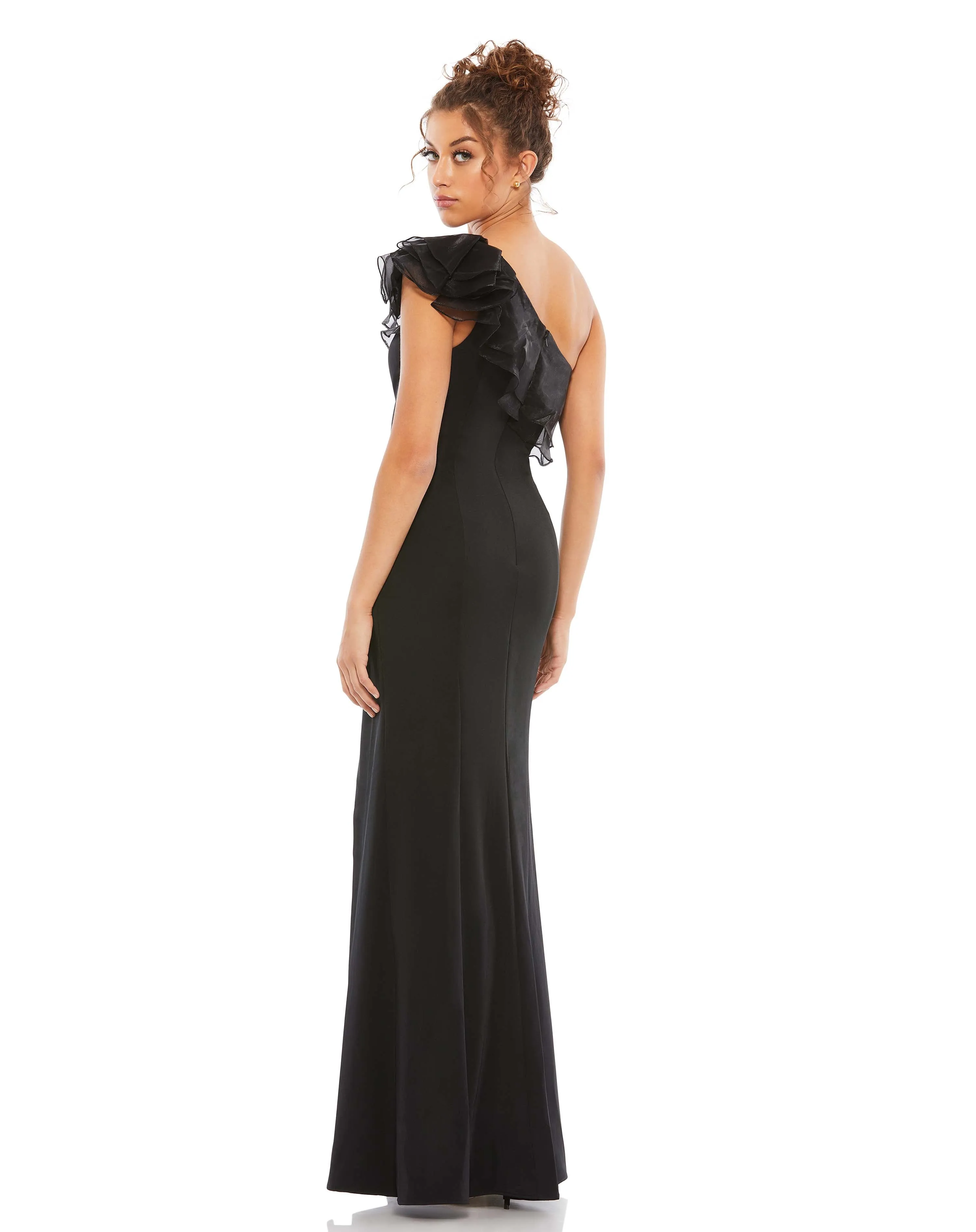 Black One Shoulder Ruffle Evening Gown sold by Mac Duggal product image thumbnail 2