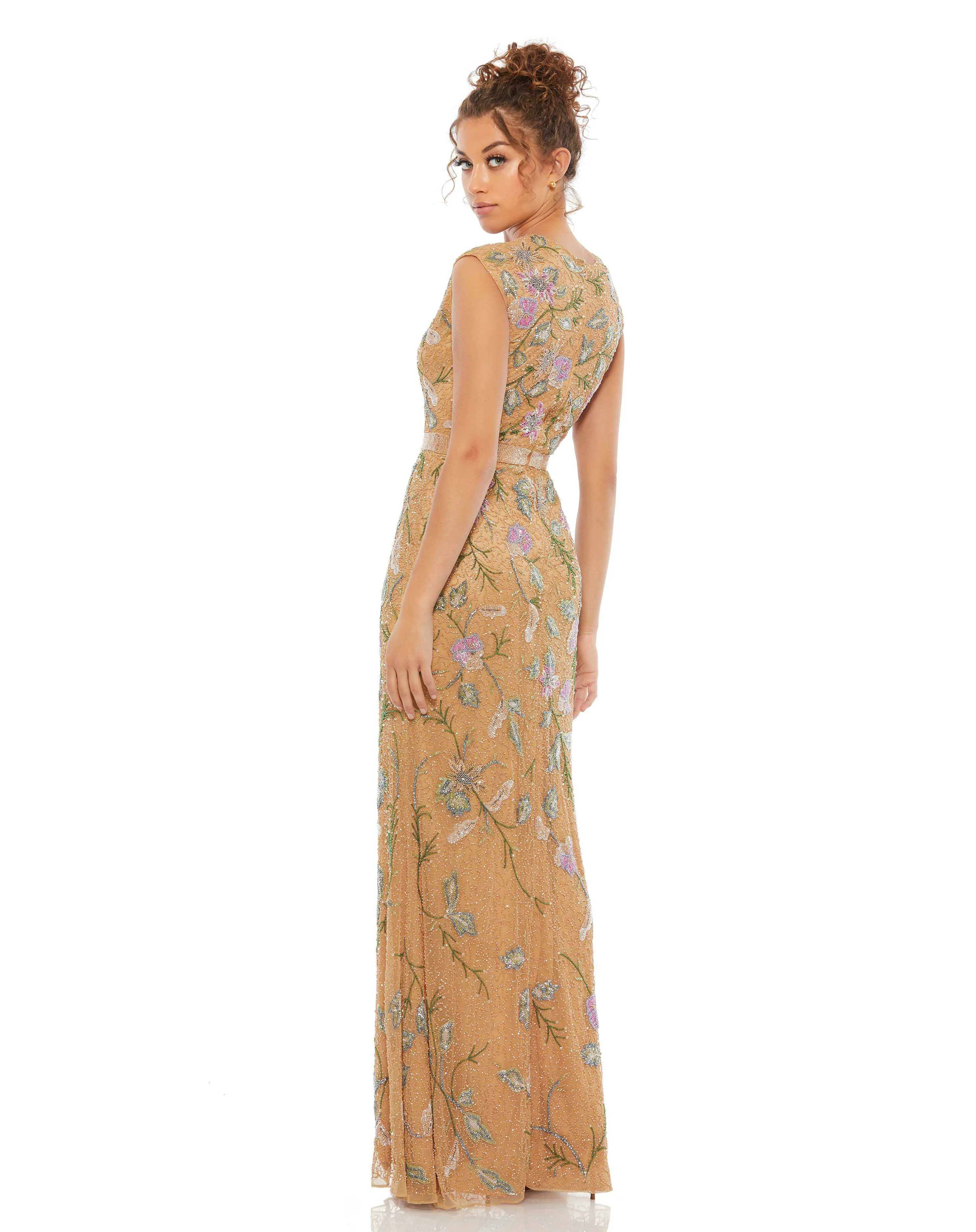 Brown Floral Beaded Cap Sleeve Evening Gown sold by Mac Duggal product image thumbnail 2
