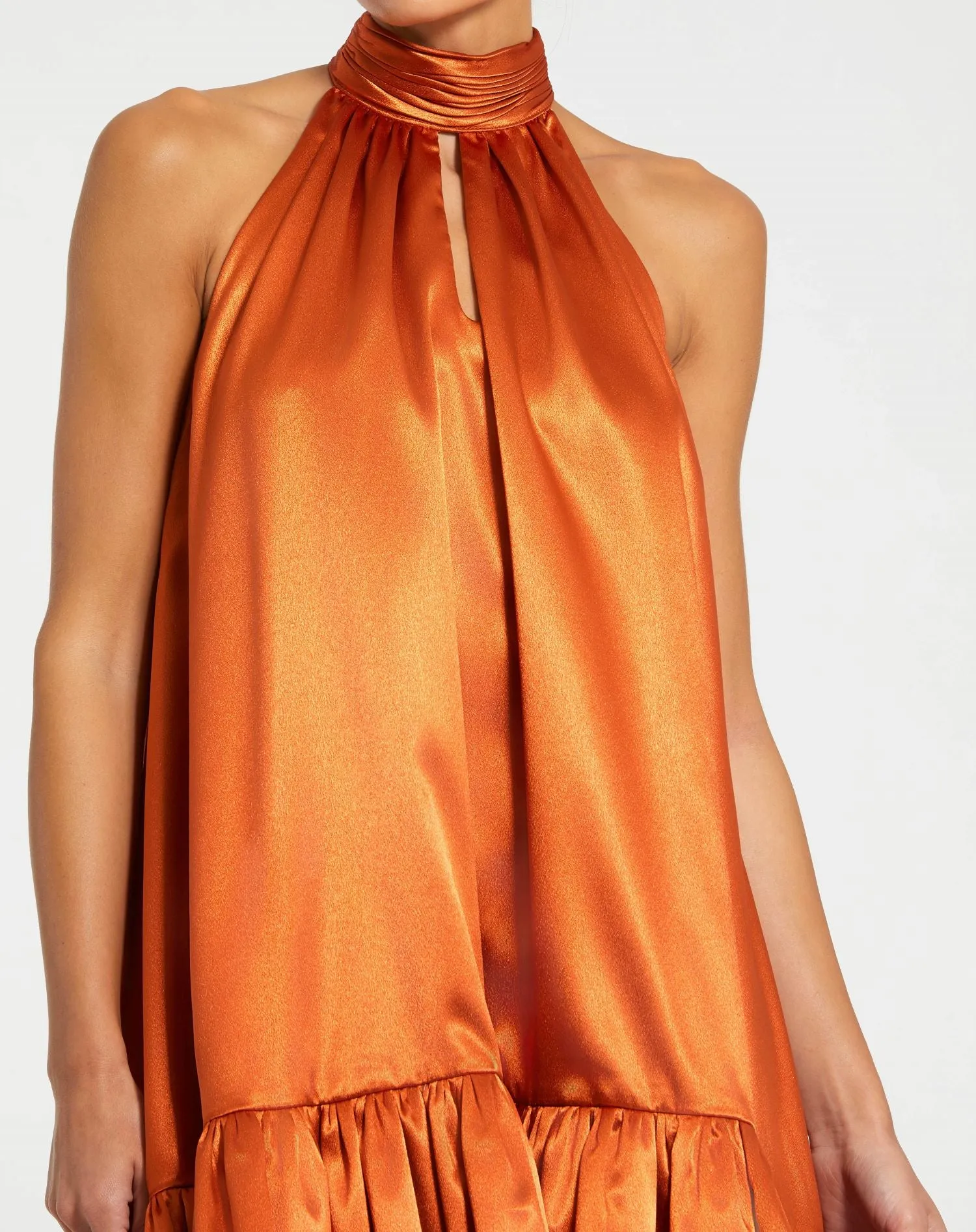 Orange High Neck Satin Mini Dress With Keyhole sold by Mac Duggal product image thumbnail 2