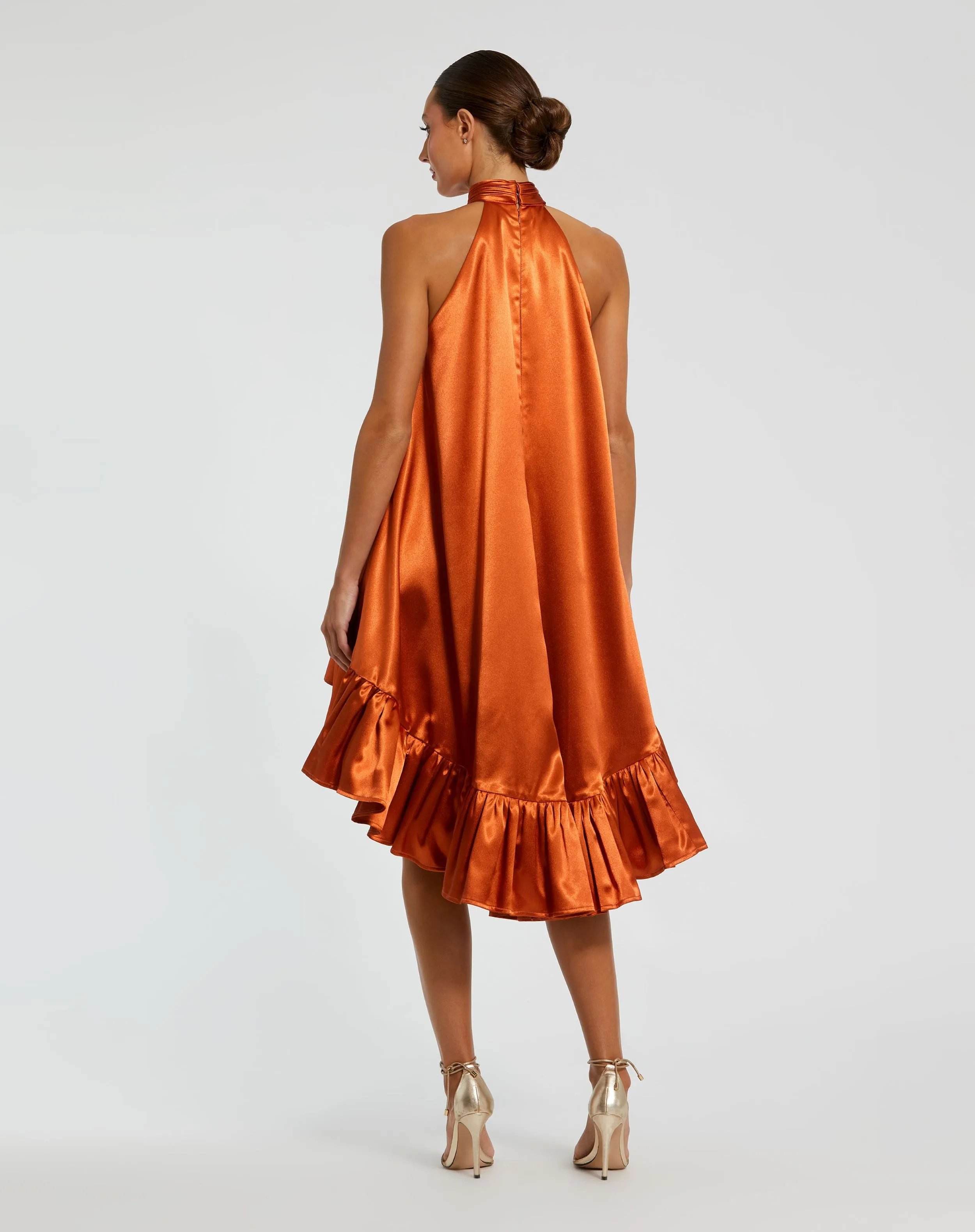 Orange High Neck Satin Mini Dress With Keyhole sold by Mac Duggal product image thumbnail 3