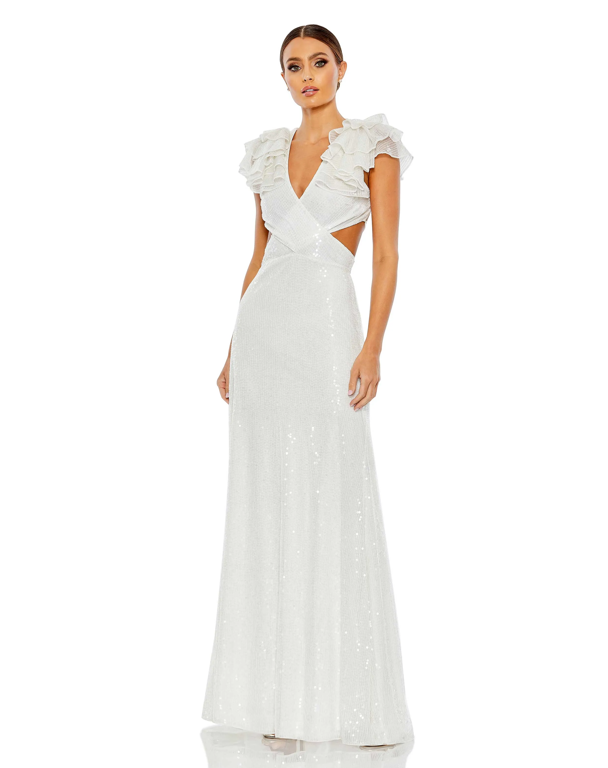 Black Sequin Ruffled Cut Out Lace Up Gown - FINAL SALE sold by Mac Duggal product image thumbnail 4