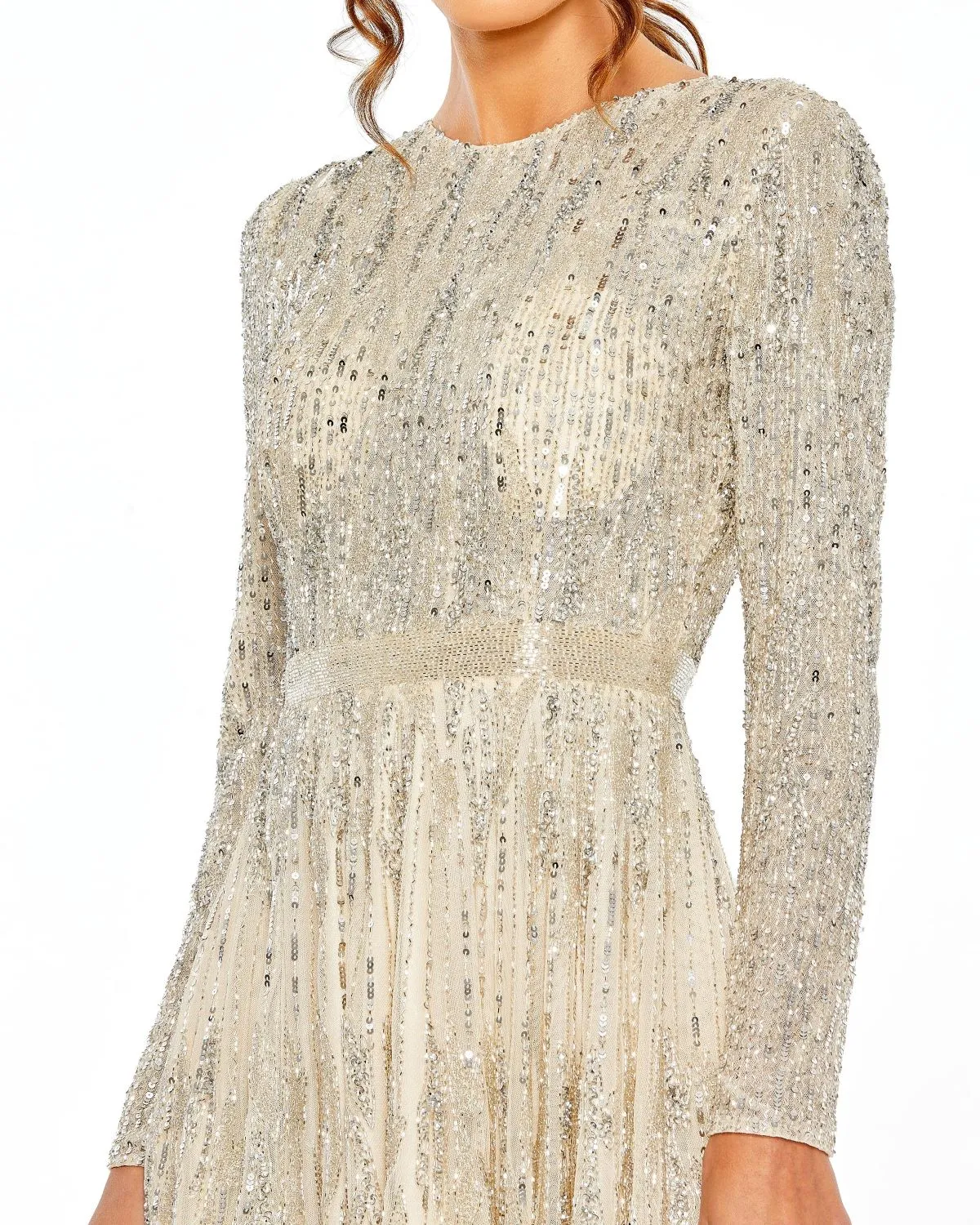 Ivory High Neck Long Sleeve A Line Mini Dress sold by Mac Duggal product image thumbnail 2