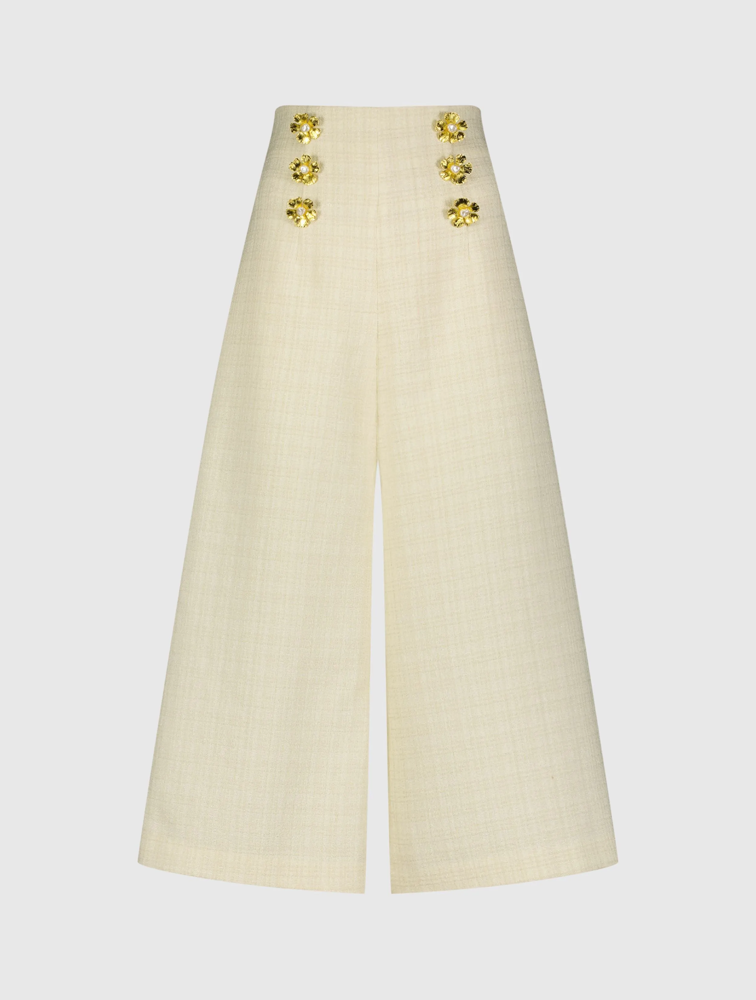 Ivory Tweed High Waisted Wide Leg Sailor Pant with Gold Buttons - FINAL SALE sold by Mac Duggal product image thumbnail 2