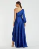 Dark Blue Long Sleeve One Shoulder Satin High Low A-line Gown sold by Mac Duggal
