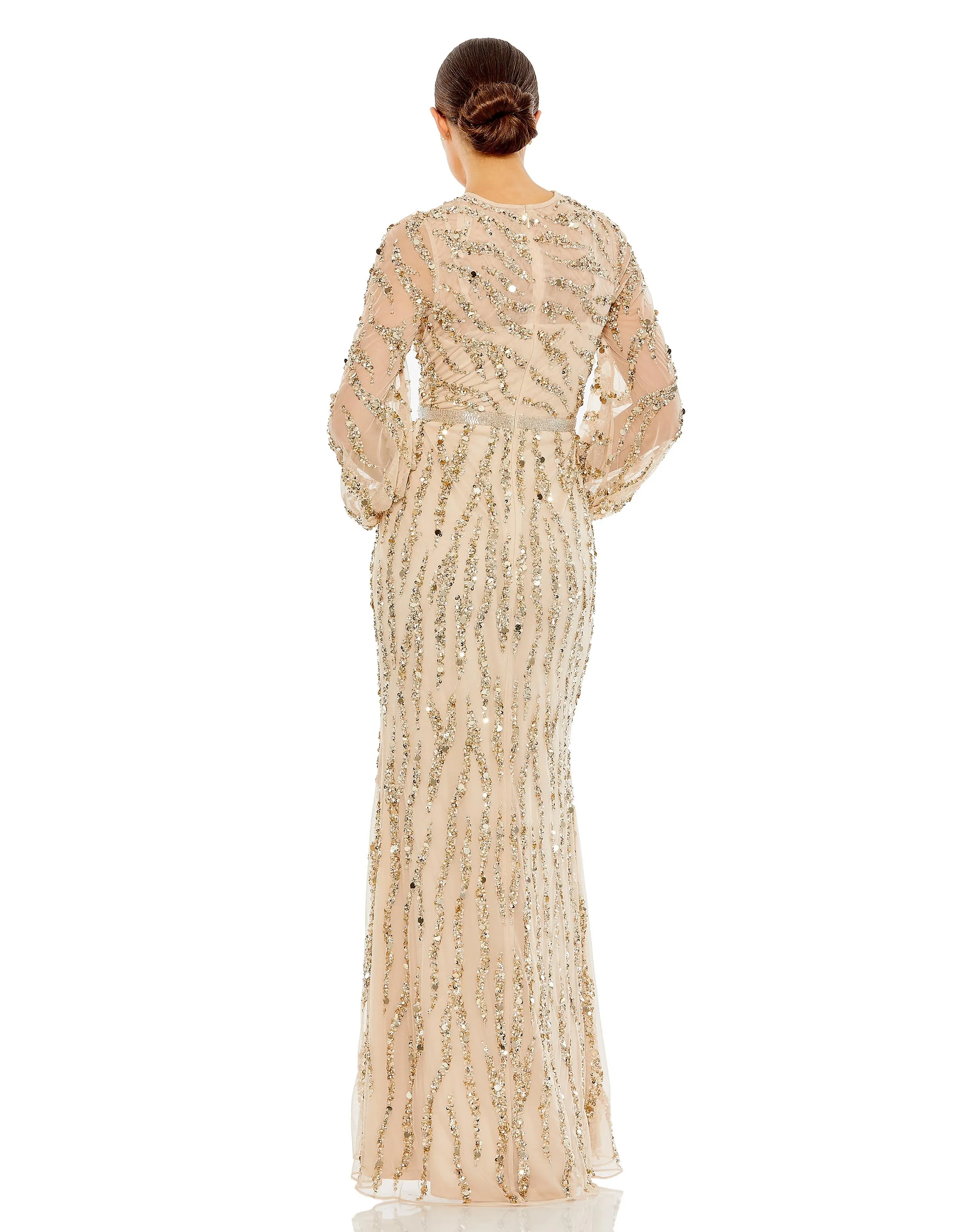 Gold Embellished High Neck Puff Sleeve Trumpet Gown sold by Mac Duggal product image thumbnail 3