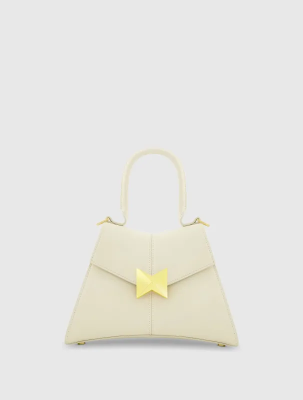 White Angular Small Leather Handbag With Gold Hardware sold by Mac Duggal