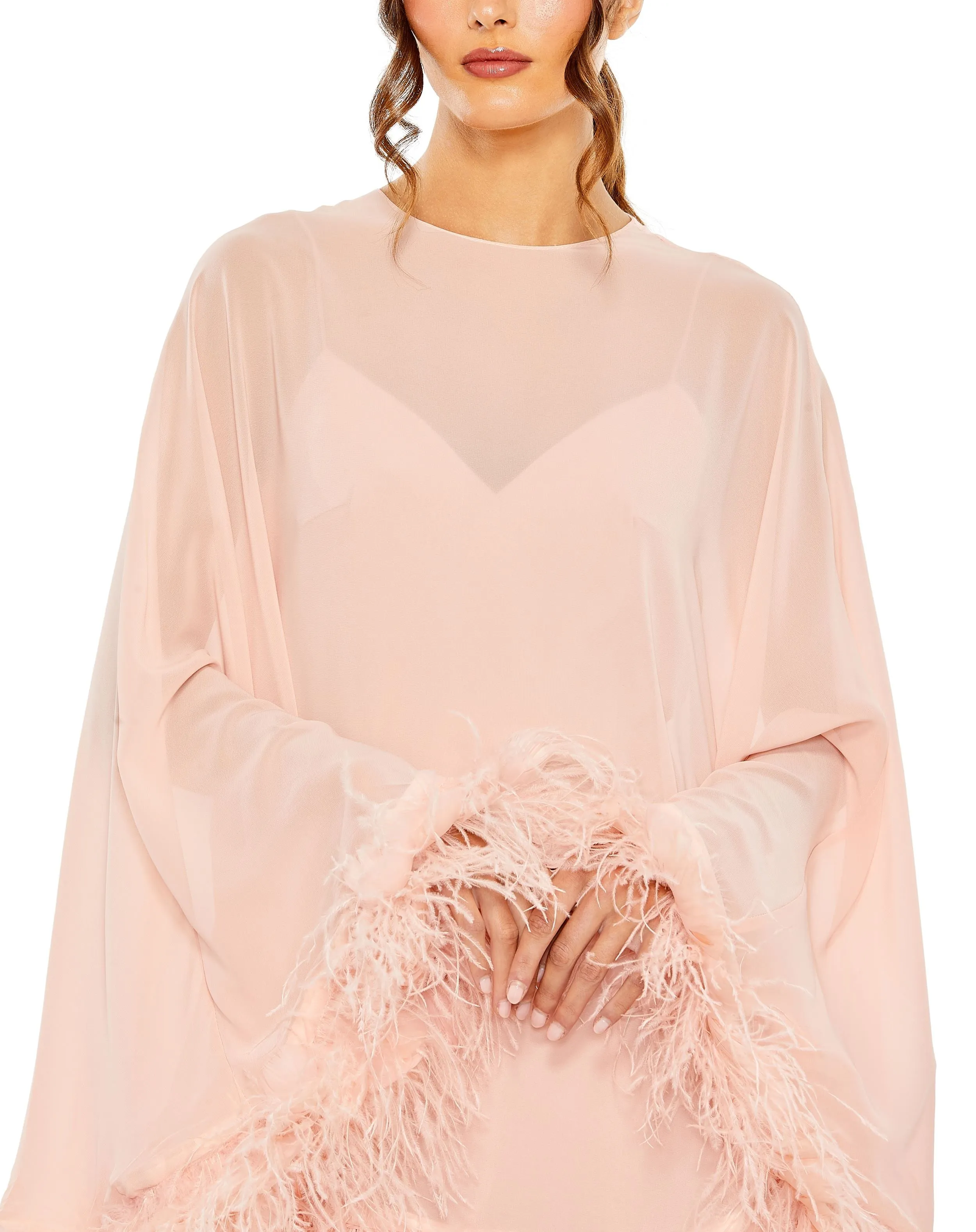 Pink Trapeze Feather Trim Mini Dress sold by Mac Duggal product image thumbnail 2