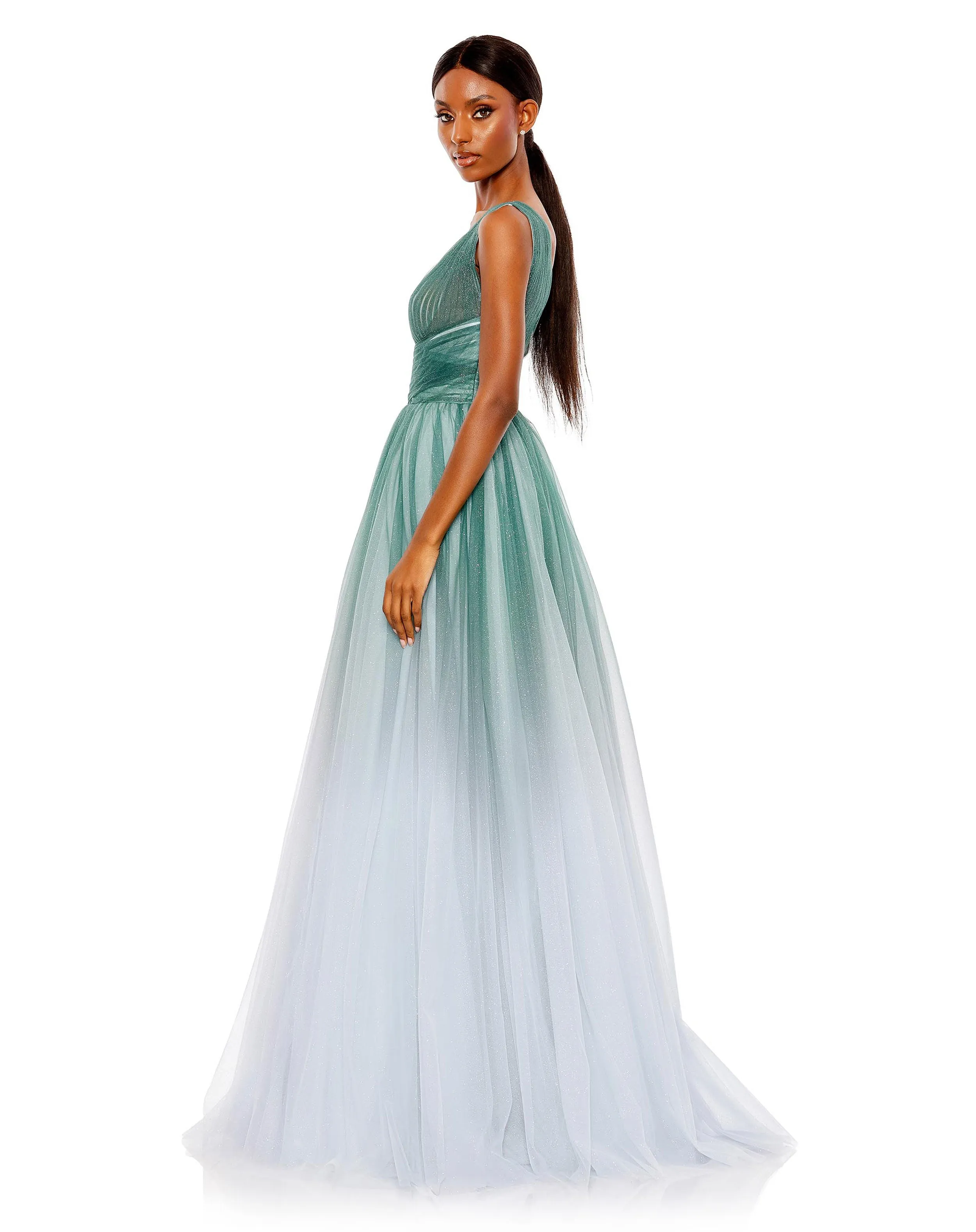 Green Glitter Ombre V Neck Sleeveless Gown sold by Mac Duggal product image thumbnail 4