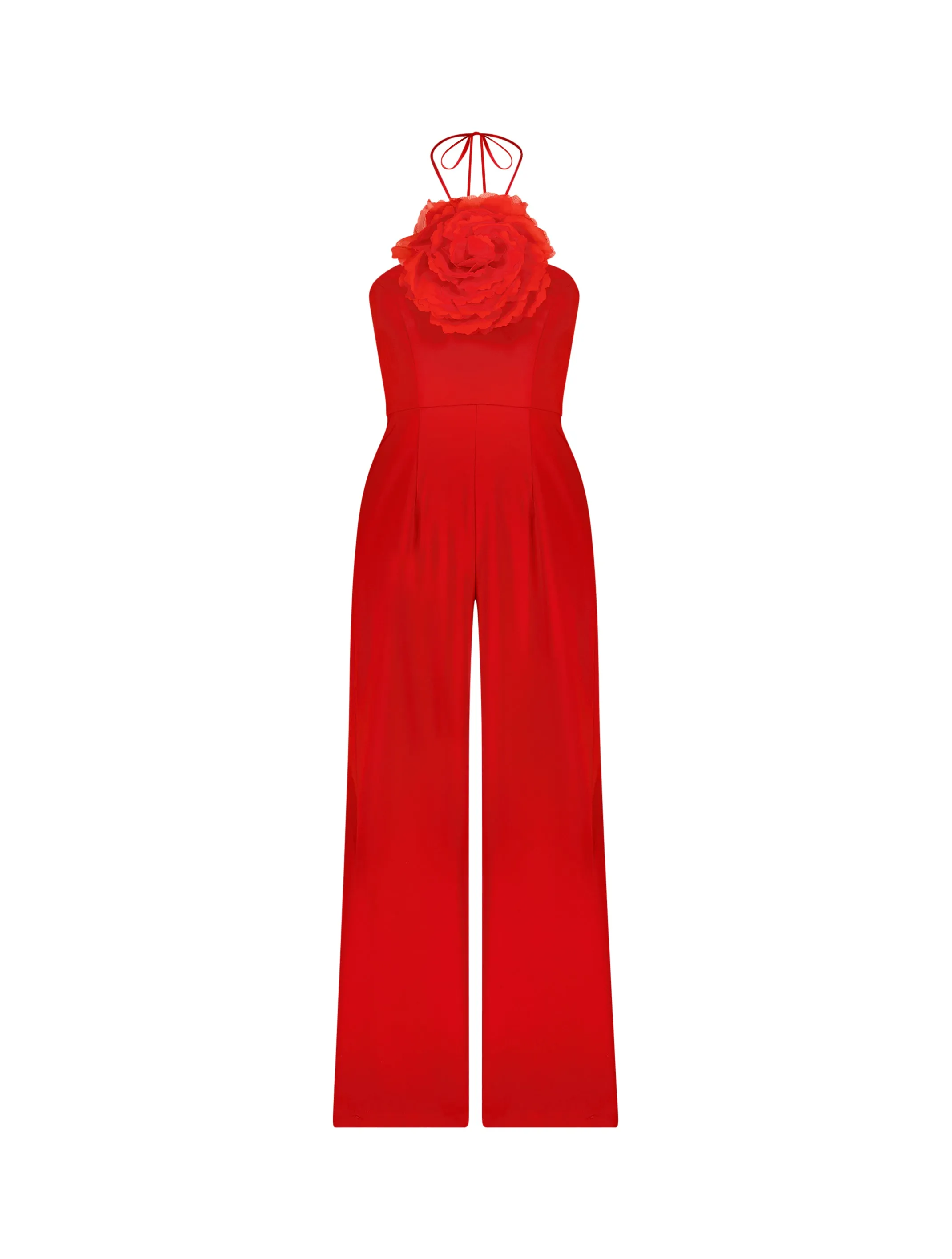 Red Halter Neck Crepe Jumpsuit With Flower sold by Mac Duggal product image thumbnail 2
