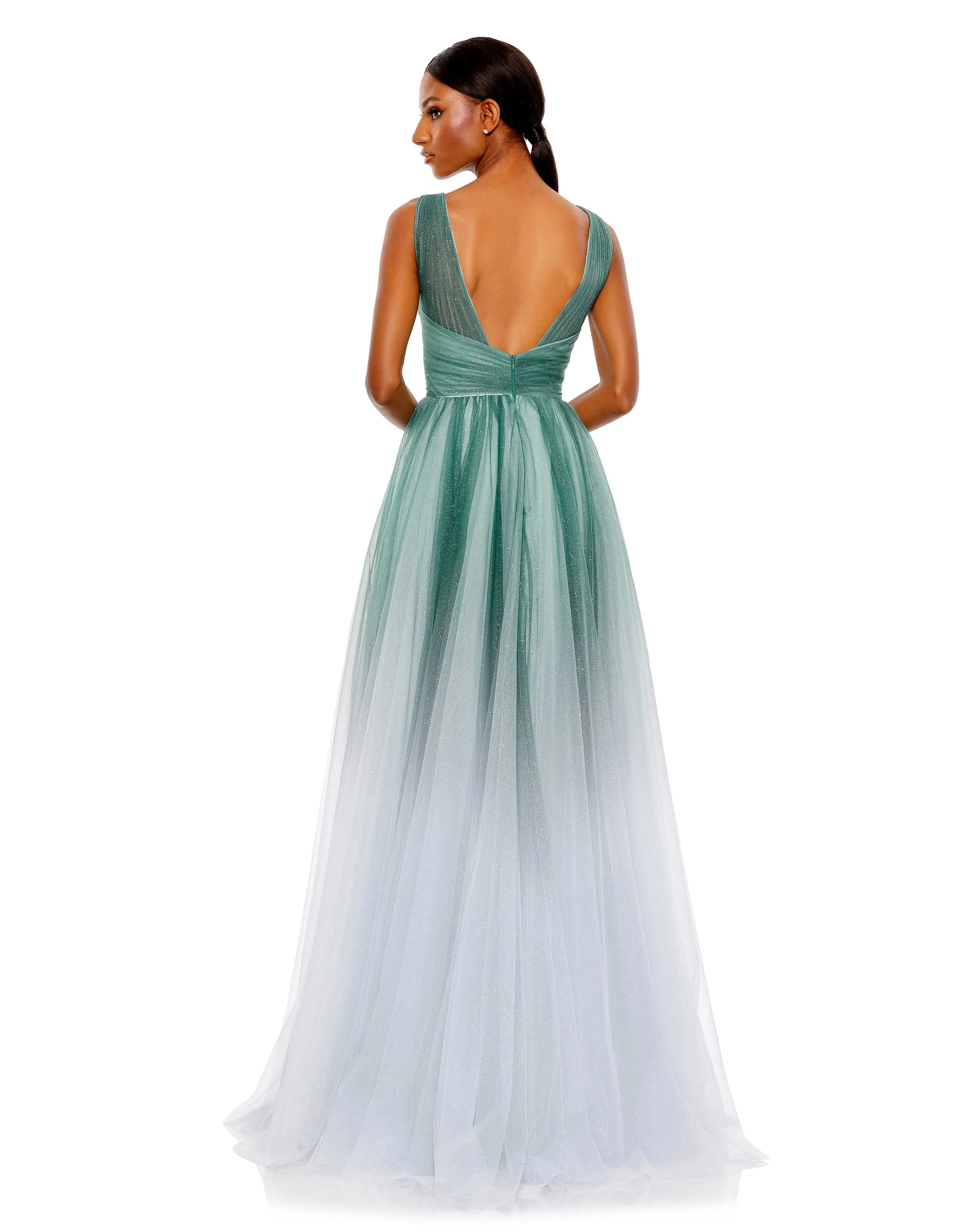 Green Glitter Ombre V Neck Sleeveless Gown sold by Mac Duggal product image thumbnail 3